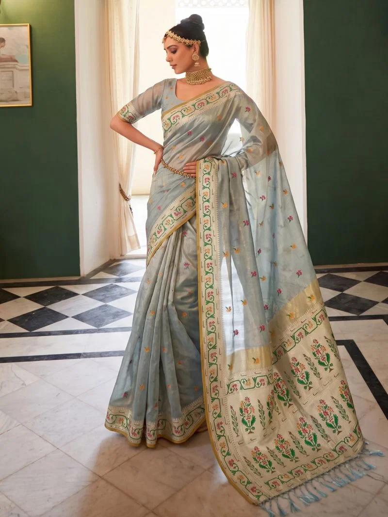 Ast Maheswari Silk Tissue Silk Meena Worked Saree Collection