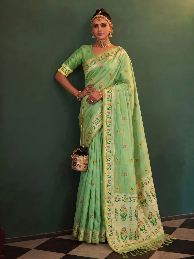 Ast Maheswari Silk Tissue Silk Meena Worked Saree Collection