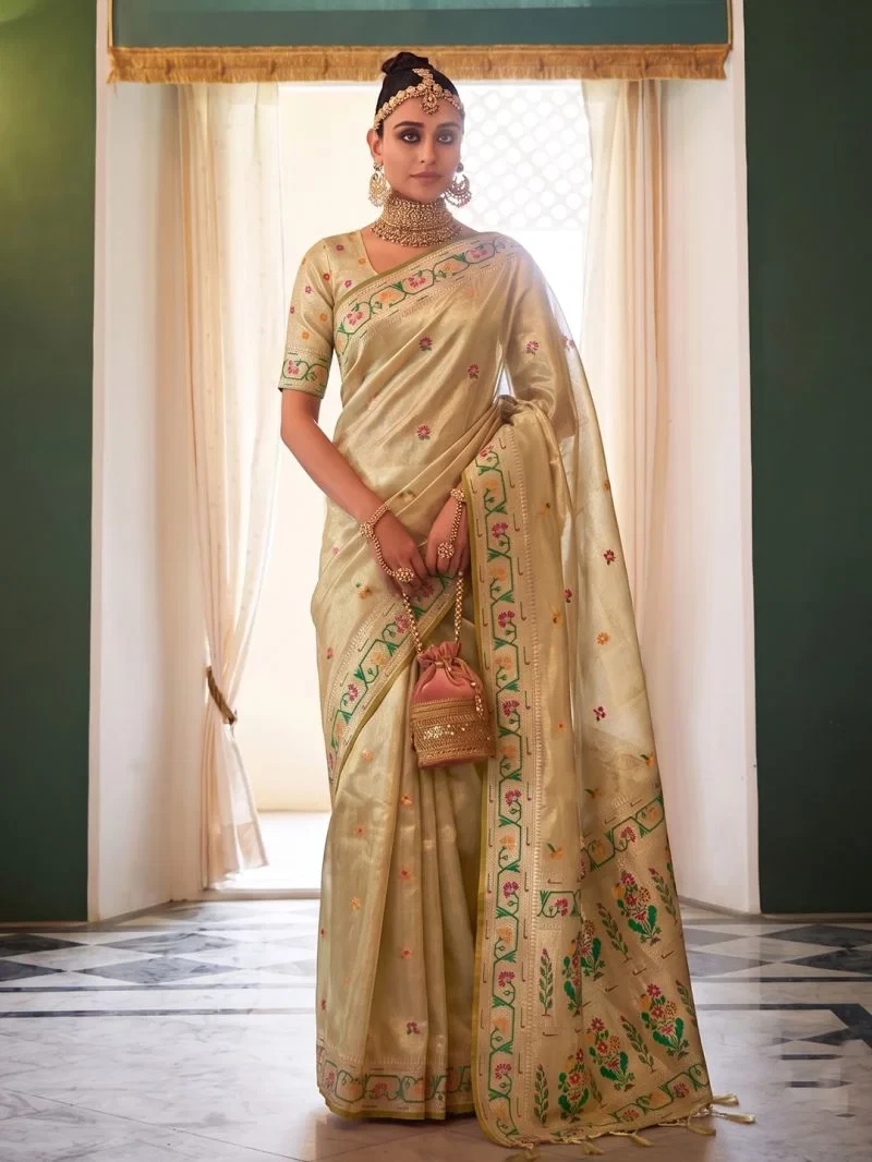 Ast Maheswari Silk Tissue Silk Meena Worked Saree Collection