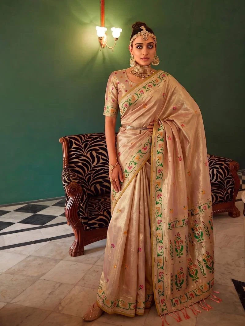 Ast Maheswari Silk Tissue Silk Meena Worked Saree Collection