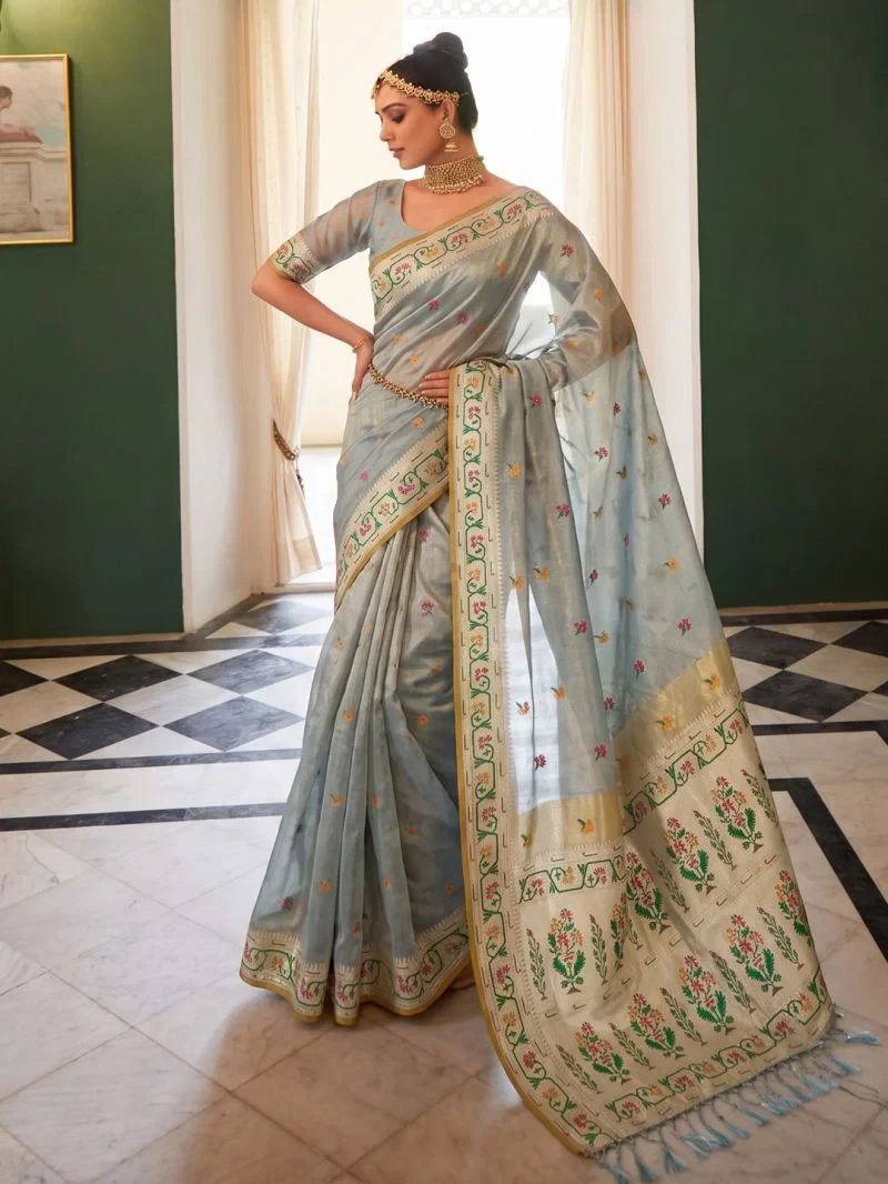 Ast Maheswari Silk Tissue Silk Meena Worked Saree Collection