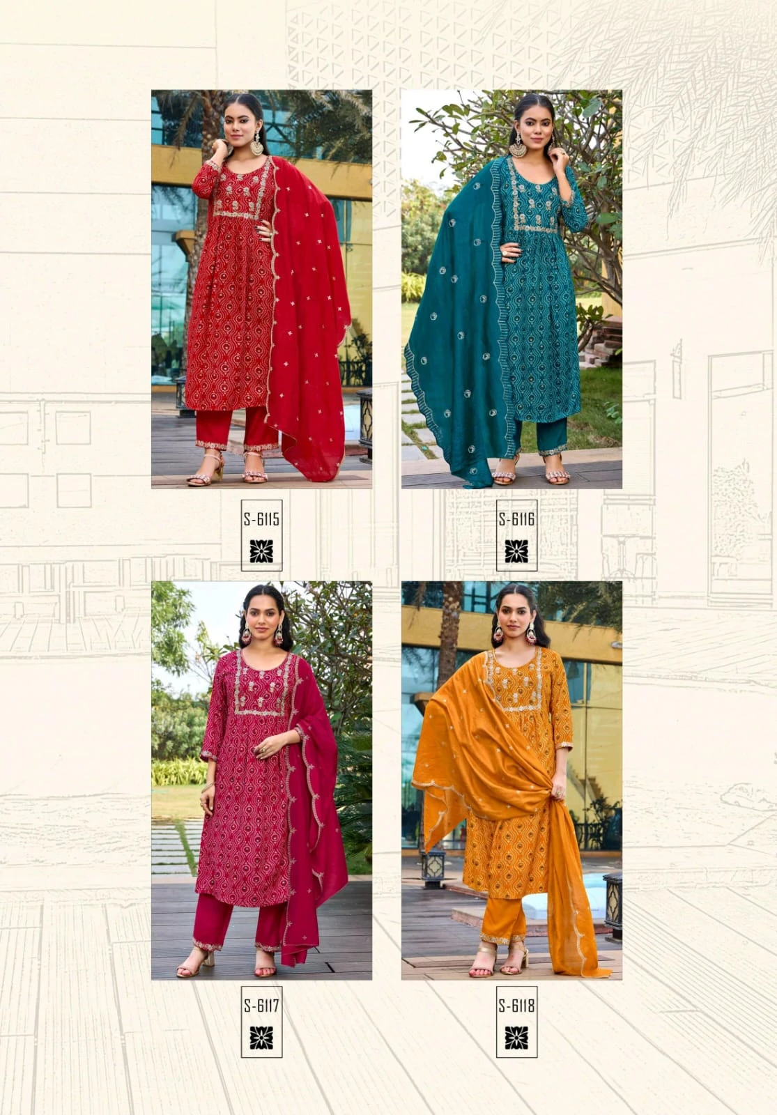 BHARGAVI 3 Piece Embroidered Suit Set