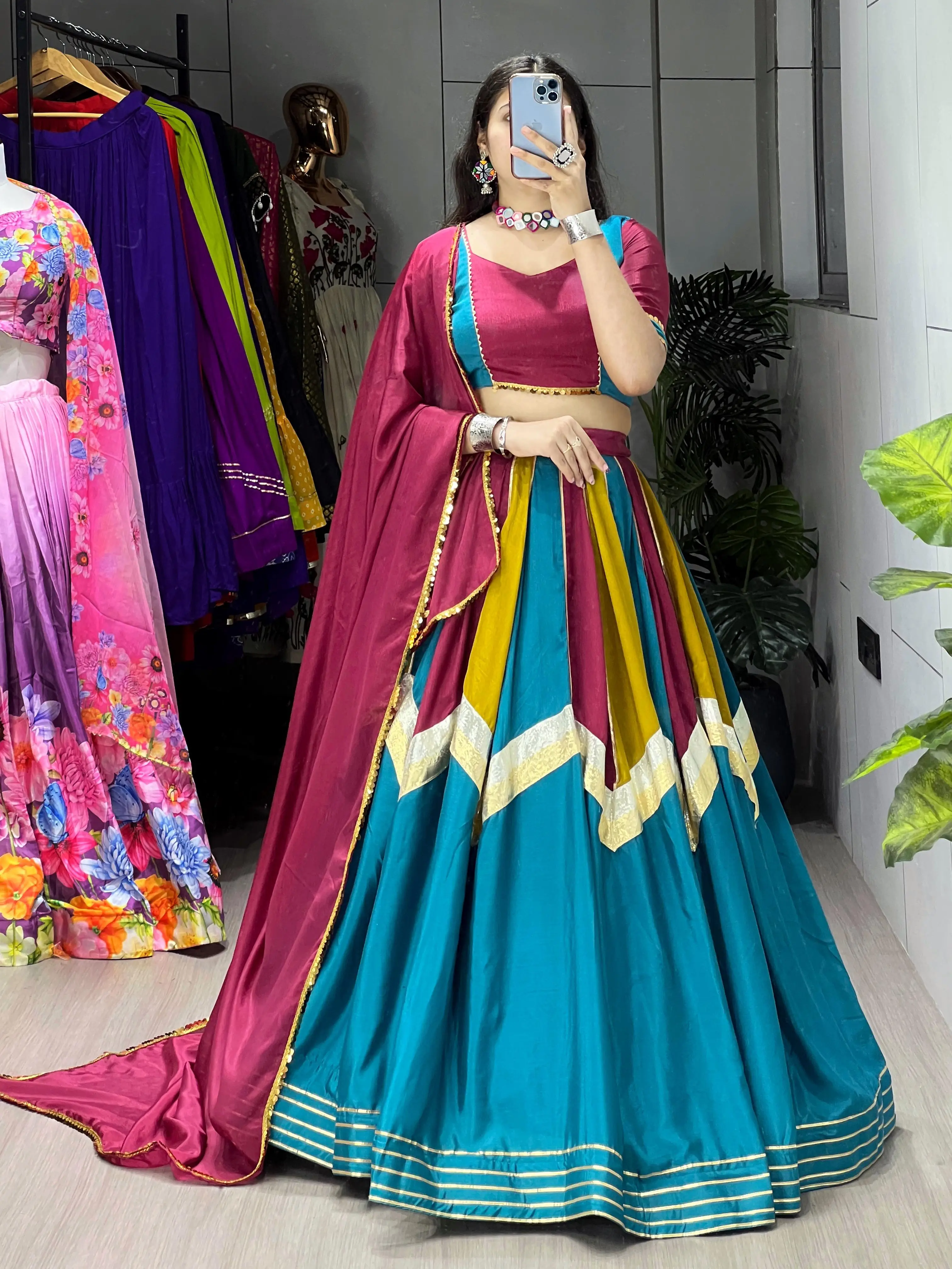 Chinon Fully Stitched Lehenga Choli Set
