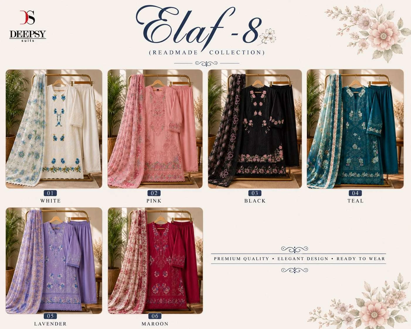Deepsy Suits Elaf Premium Luxury Lawn Ready Made Collection Collection Vol 8