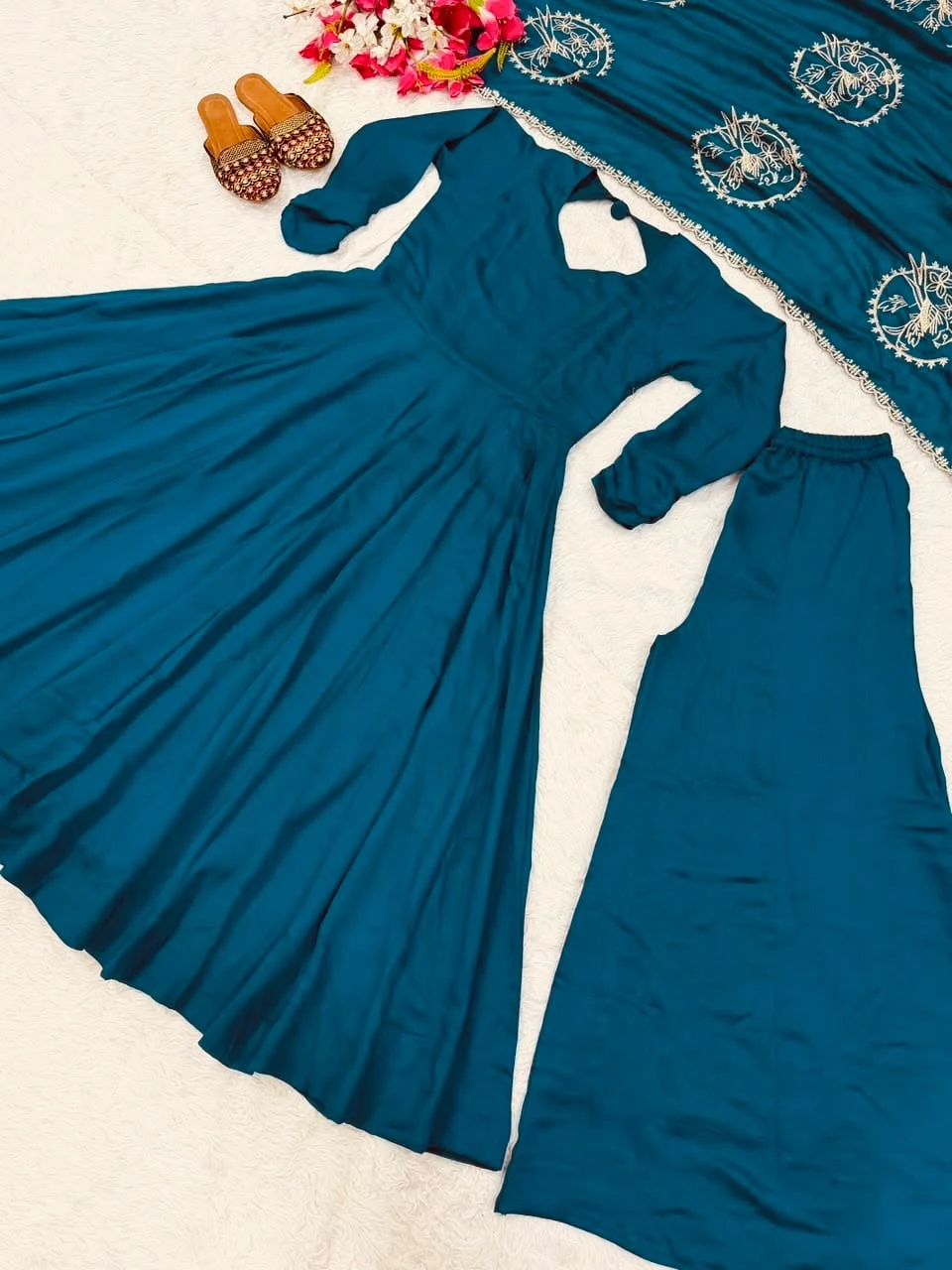 Designer Anarkali Vichitra Silk Suit Set