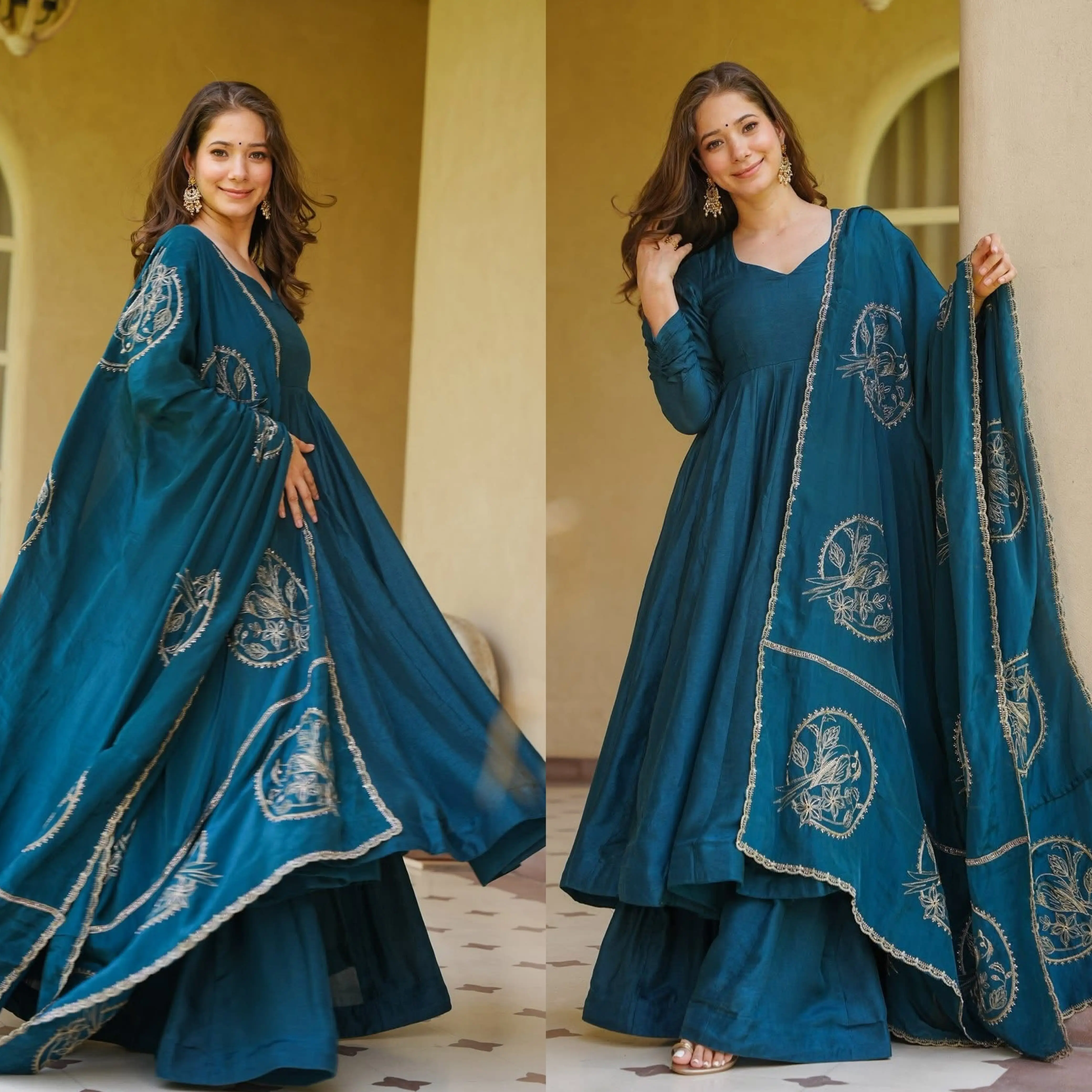 Designer Anarkali Vichitra Silk Suit Set
