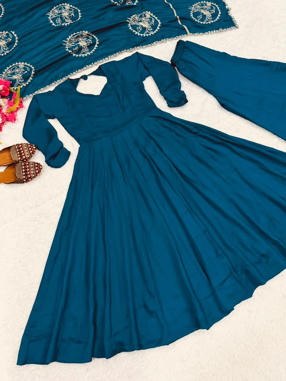 Designer Anarkali Vichitra Silk Suit Set