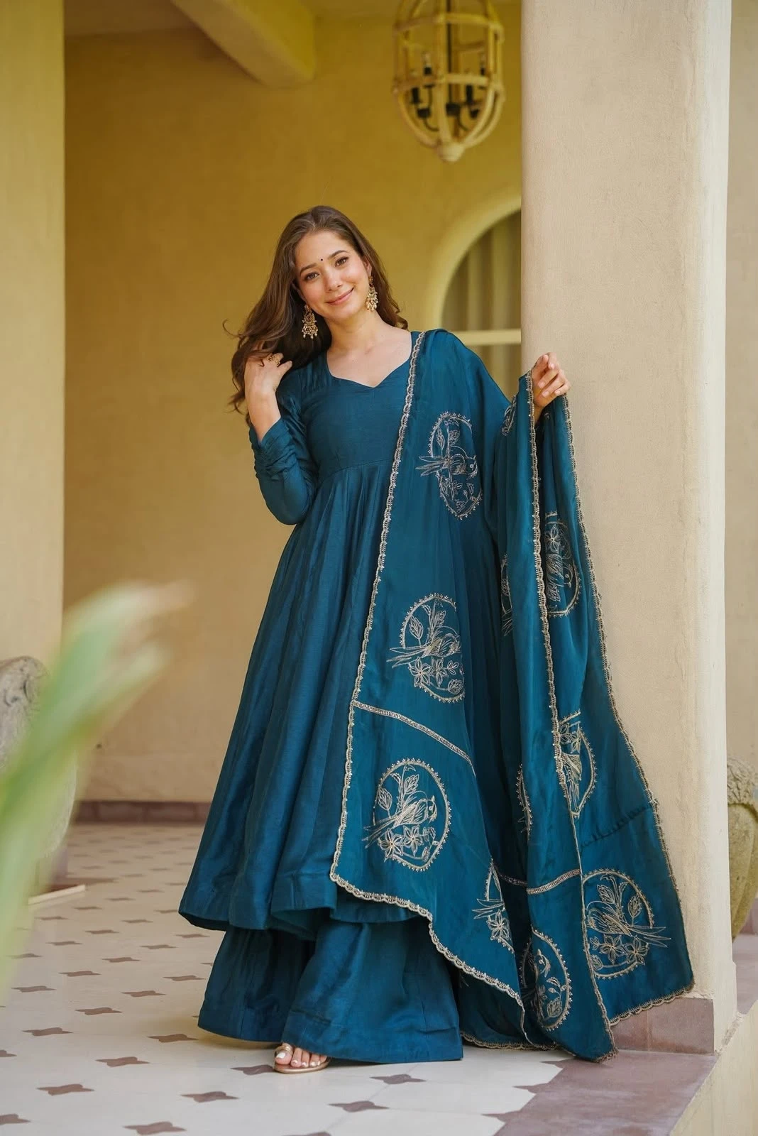 Designer Anarkali Vichitra Silk Suit Set