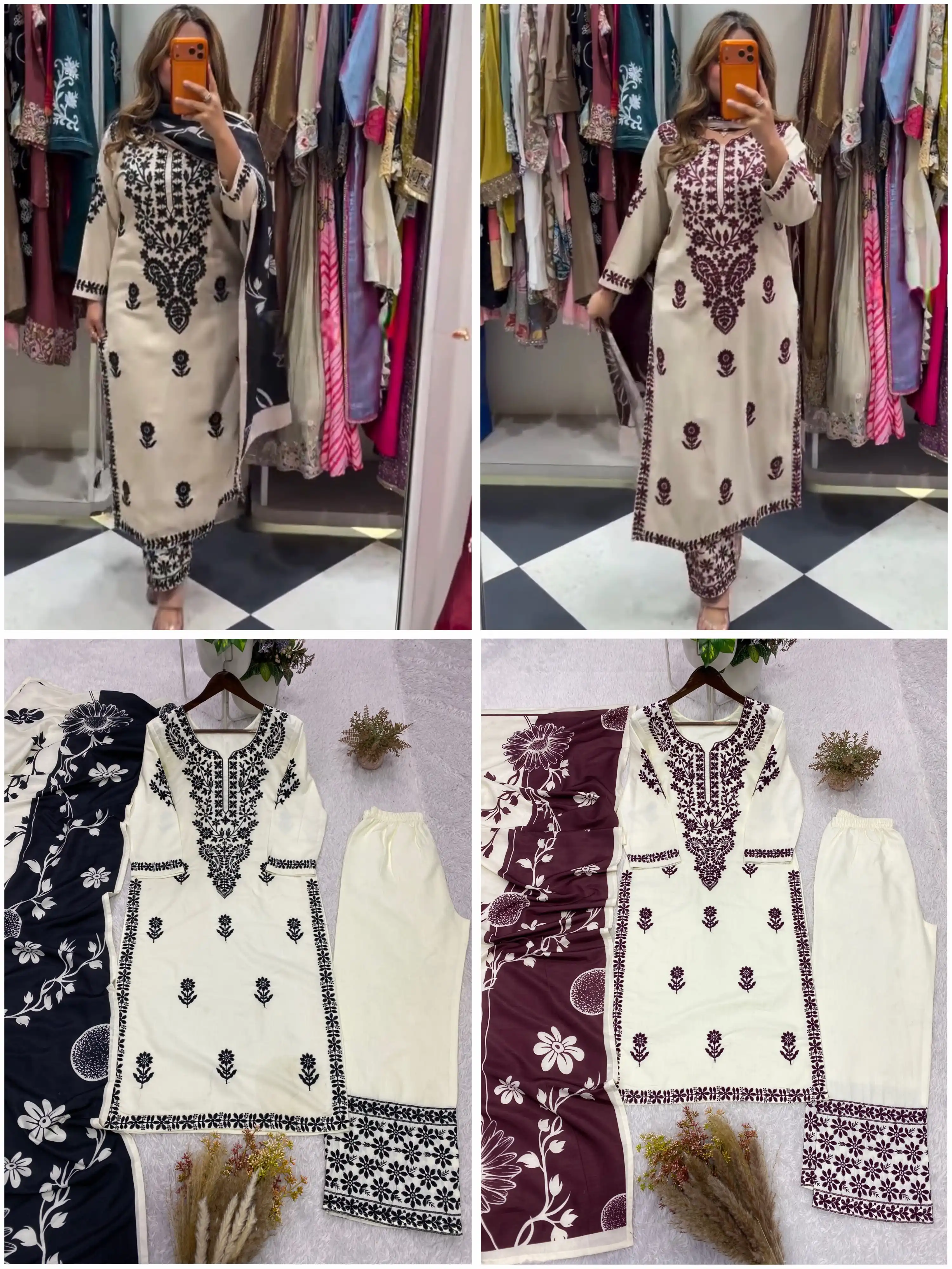 Designer Embroidered Rayon Slub Top Palazzo Suit with Dupatta