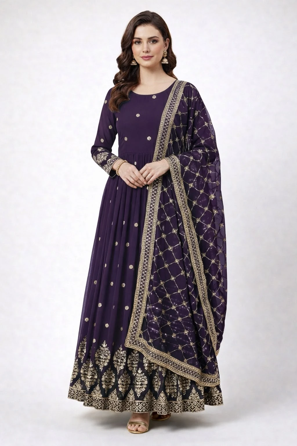 Designer Embroidered Sequence Anarkali Gown with Dupatta