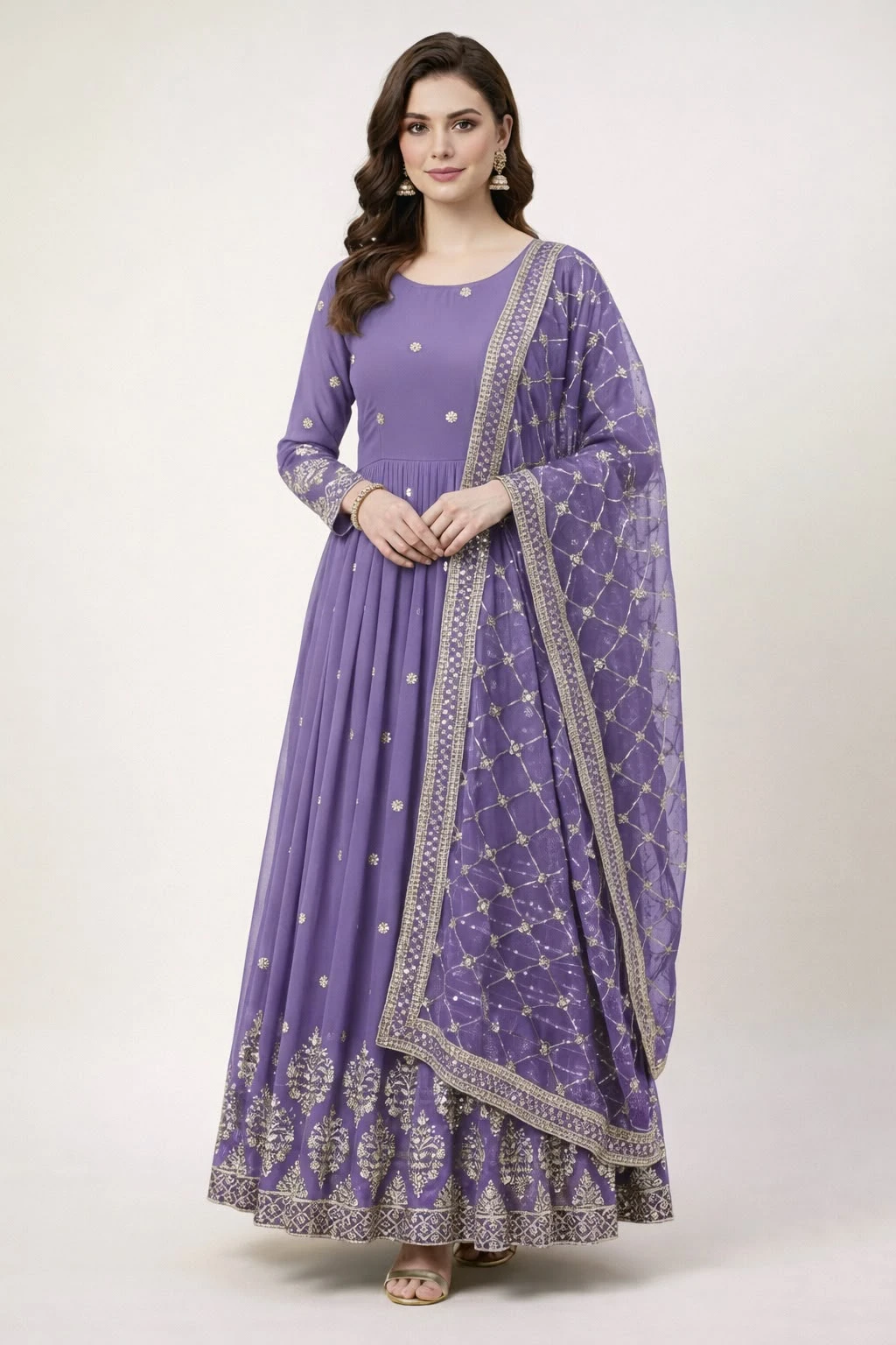 Designer Embroidered Sequence Anarkali Gown with Dupatta
