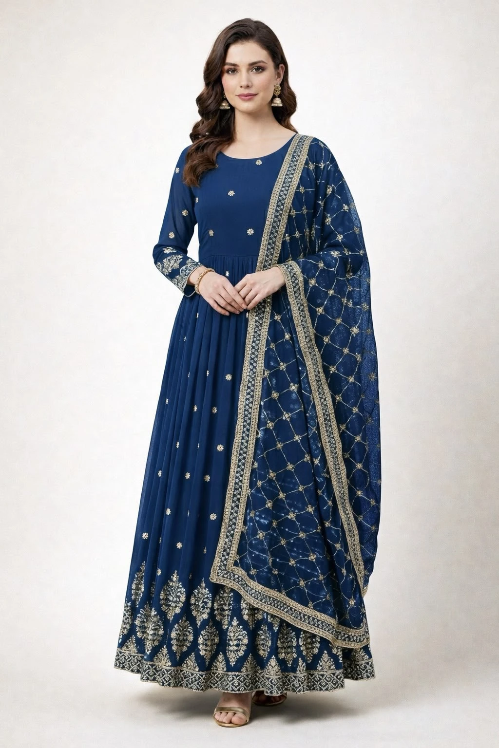 Designer Embroidered Sequence Anarkali Gown with Dupatta
