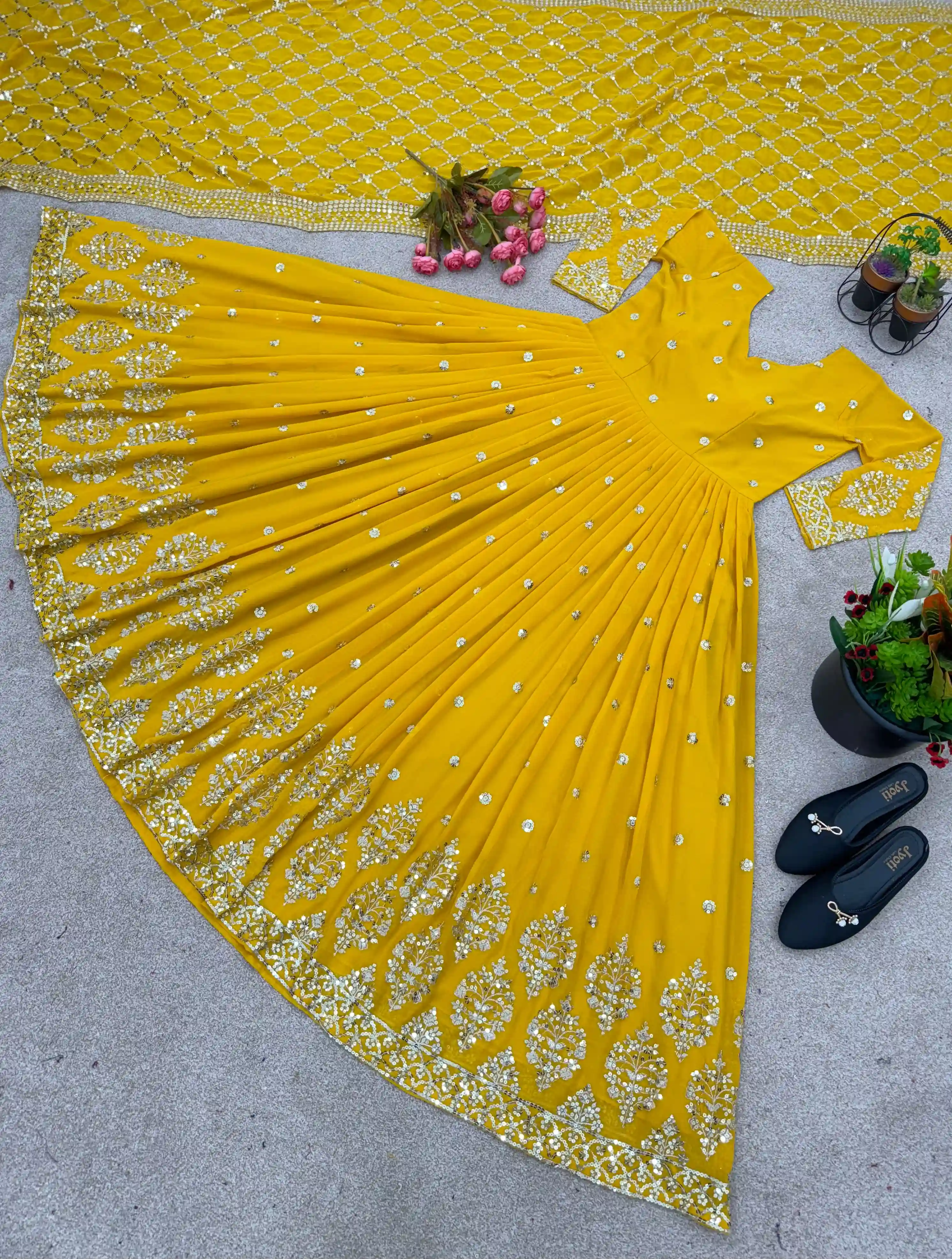 Designer Embroidered Sequence Anarkali Gown with Dupatta