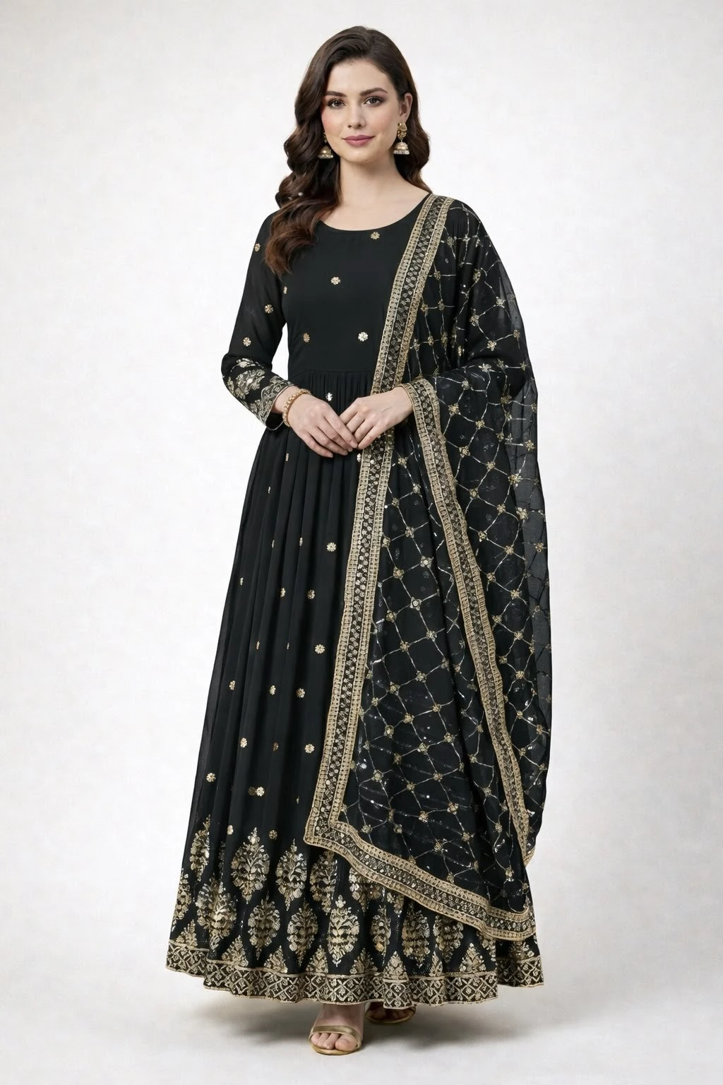 Designer Embroidered Sequence Anarkali Gown with Dupatta