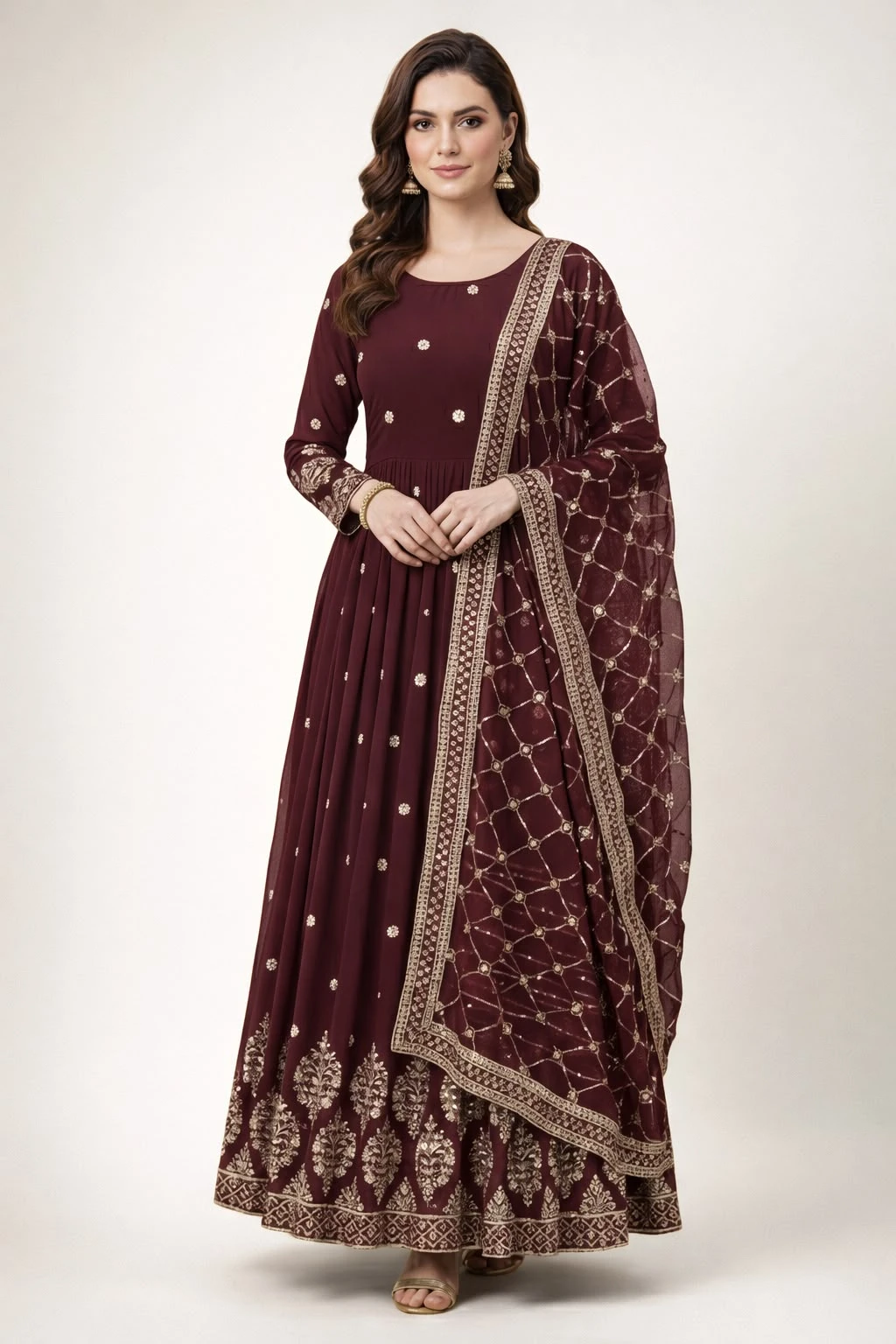 Designer Embroidered Sequence Anarkali Gown with Dupatta