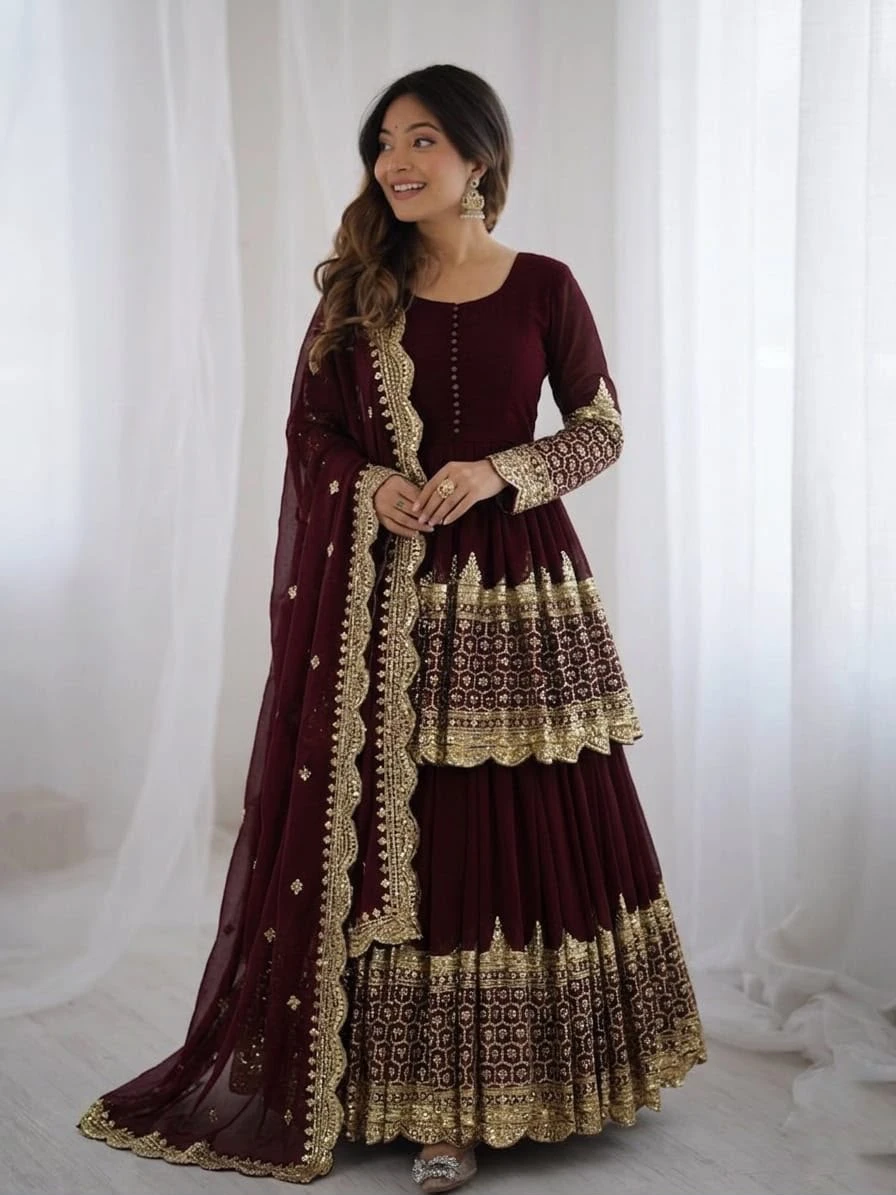 Designer Embroidered Sequence Kediya Lehenga Set