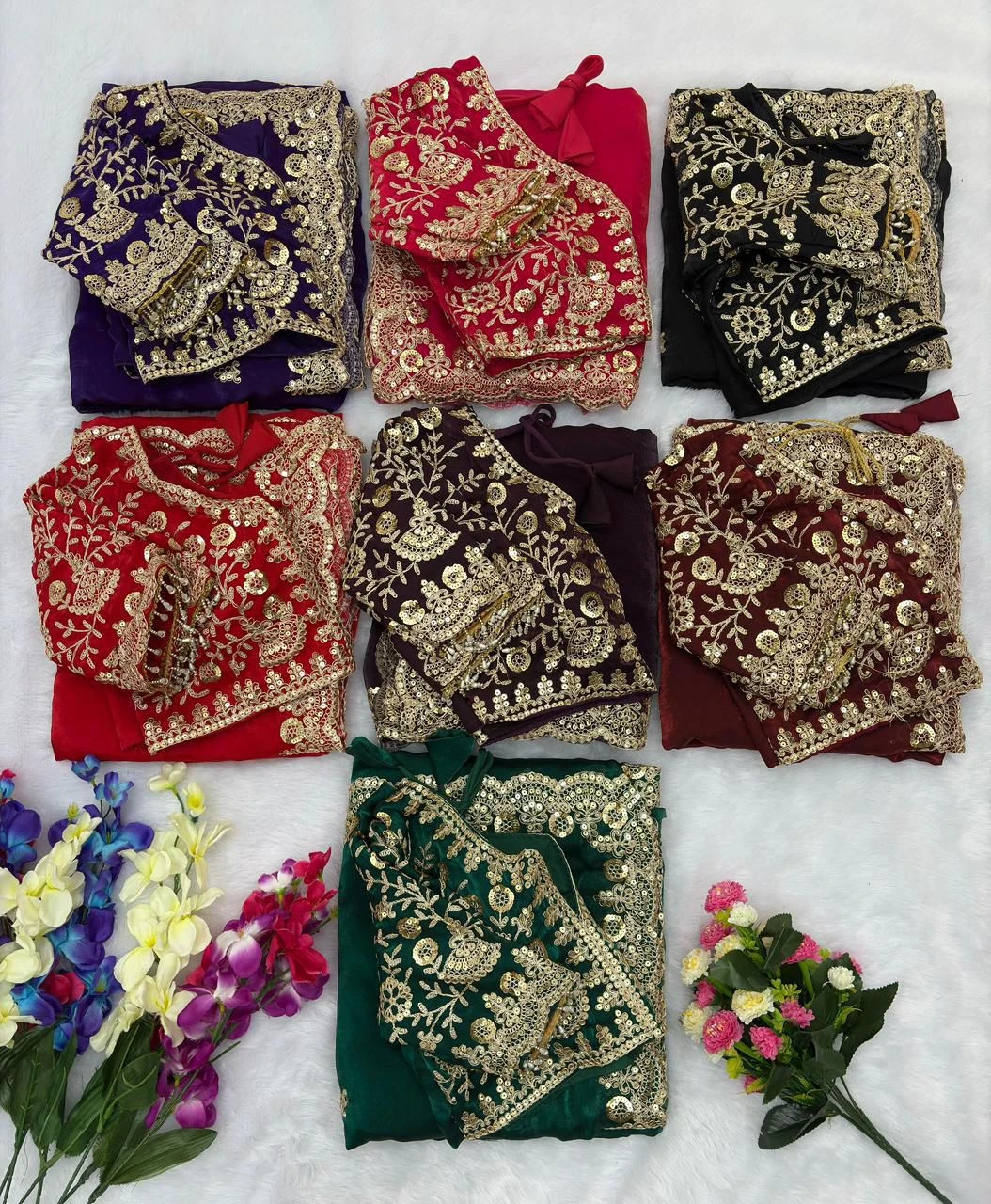 Designer Heavy Embroidery Fandy Satin Silk Saree