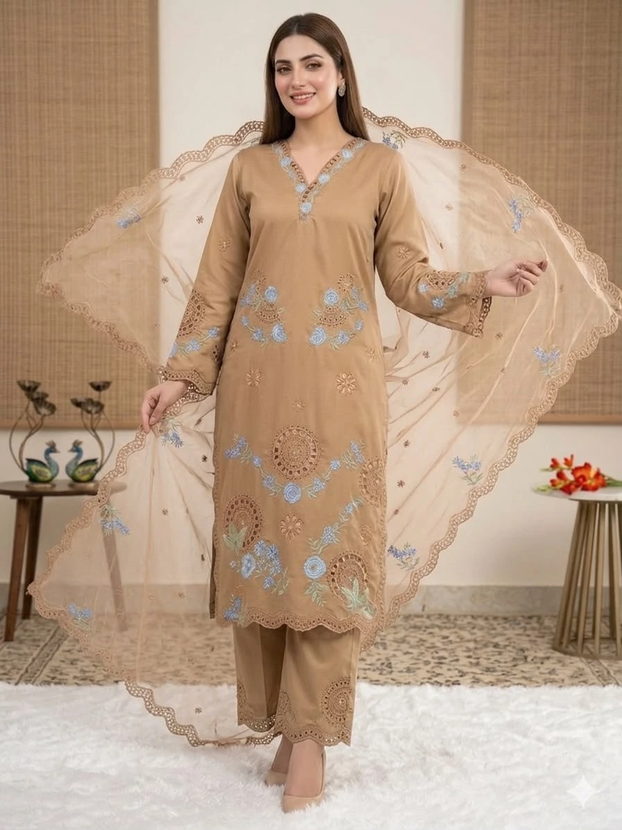 Designer Heavy Roman Top Pant Palazzo with Dupatta Set