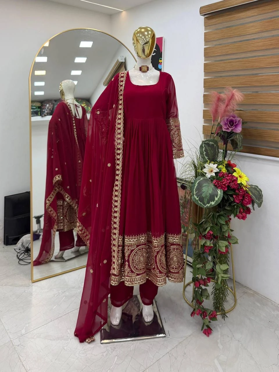 Designer Party Fox Georgette Gown Pant & Dupatta Set