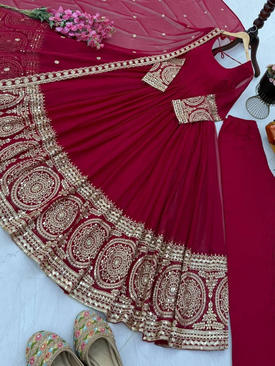 Designer Party Fox Georgette Gown Pant & Dupatta Set