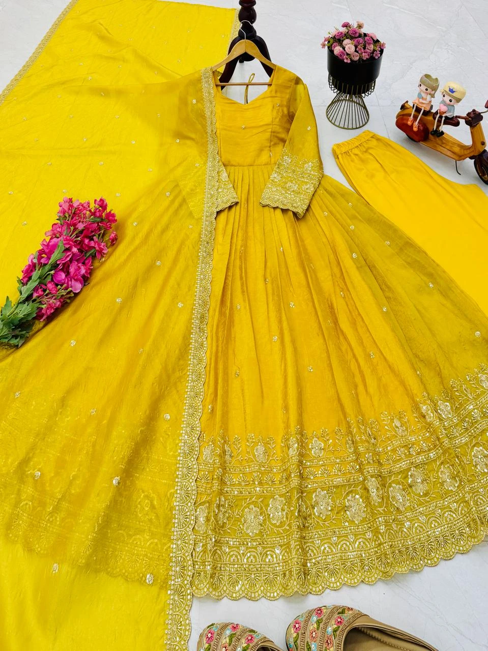 Designer Party Gown Pant & Dupatta Set
