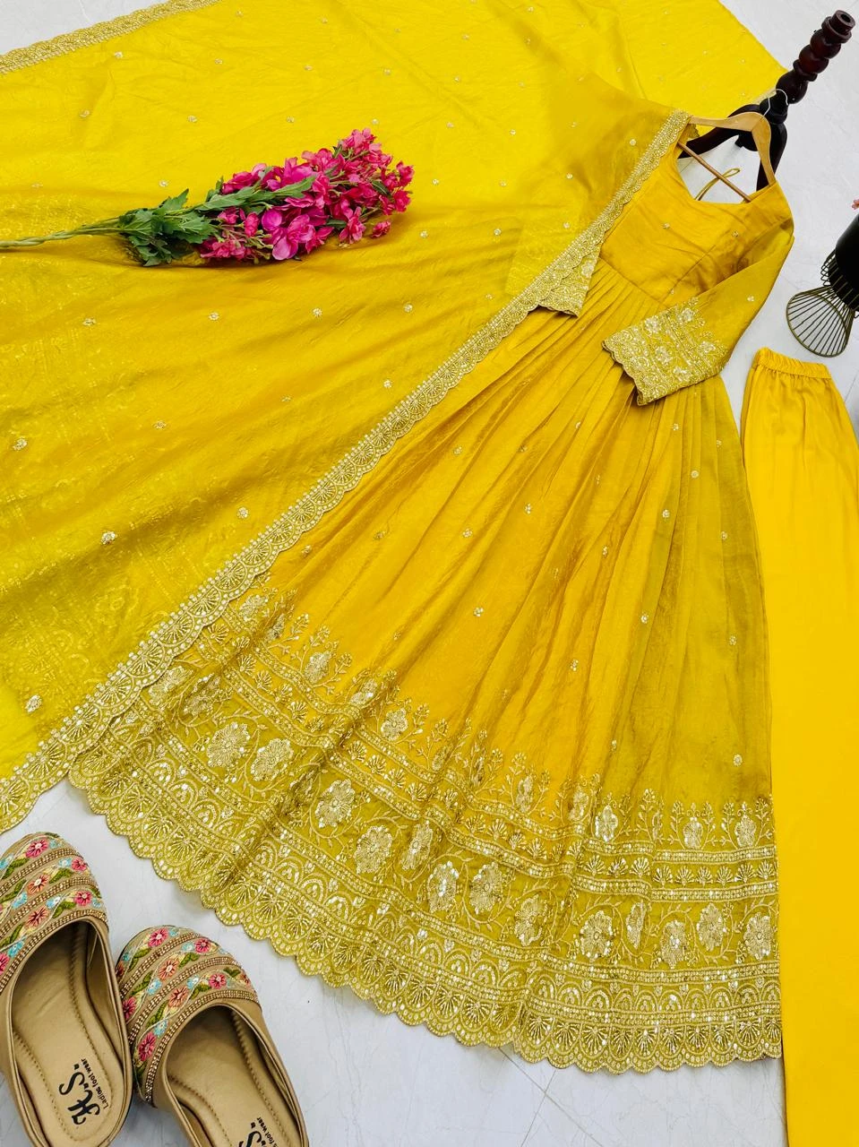 Designer Party Gown Pant & Dupatta Set