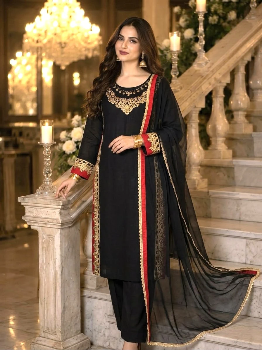 Designer Party Wear Chanderi Top Palazzo & Dupatta Set