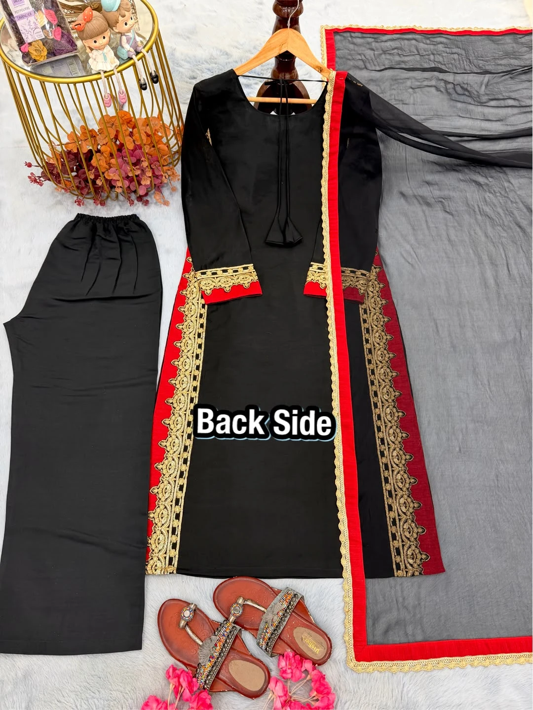 Designer Party Wear Chanderi Top Palazzo & Dupatta Set