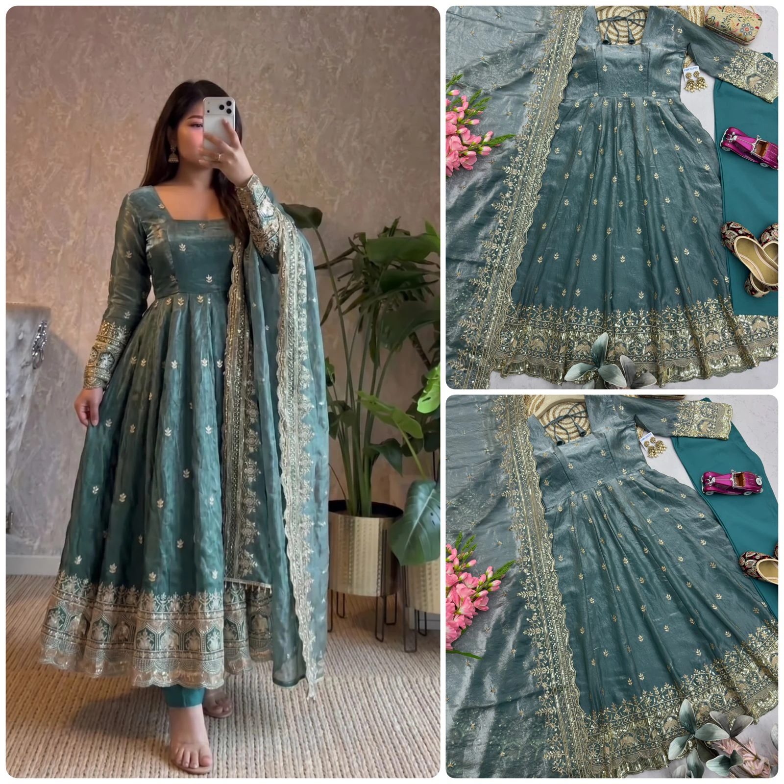 Designer Party Wear Fandy Silk Gown Set
