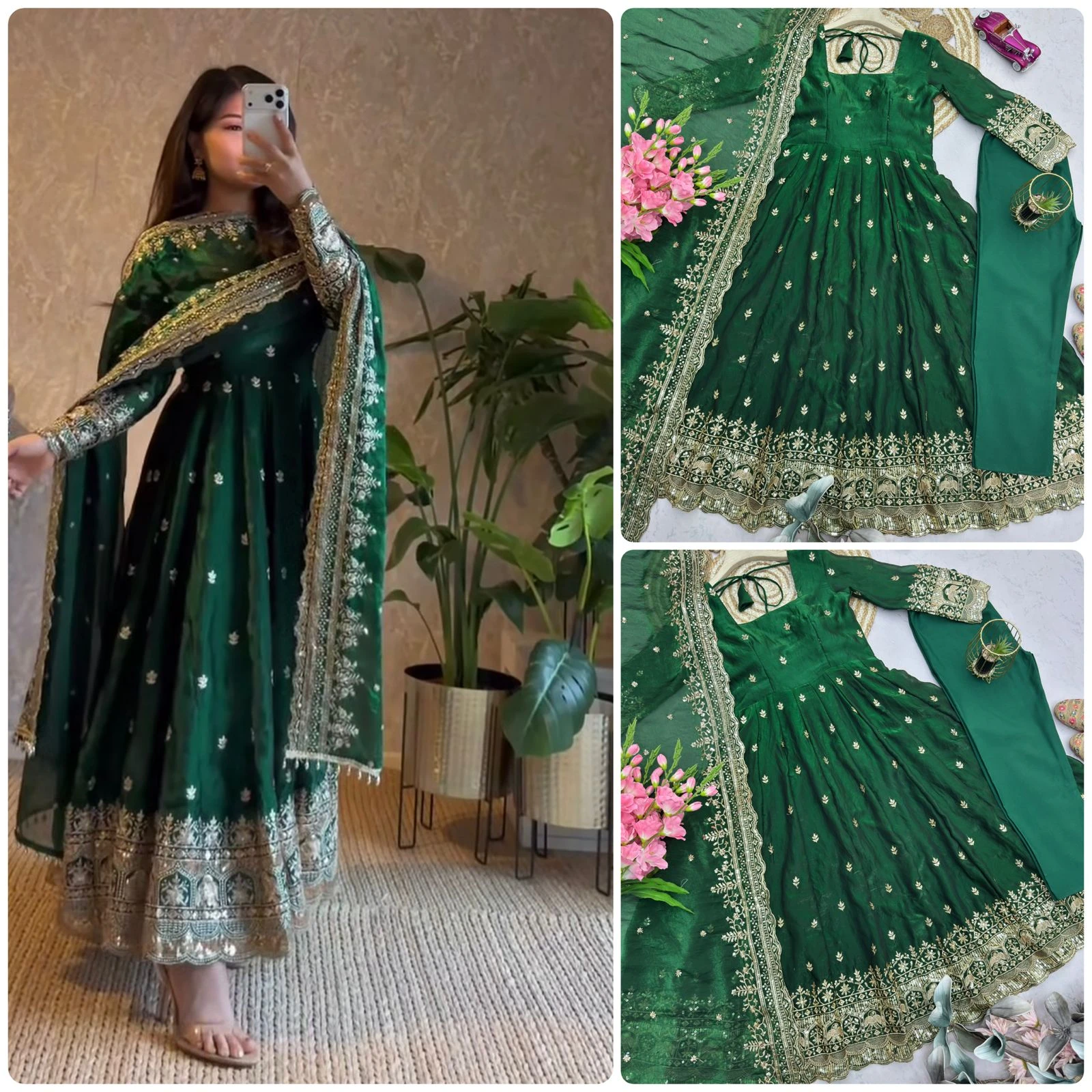 Designer Party Wear Fandy Silk Gown Set