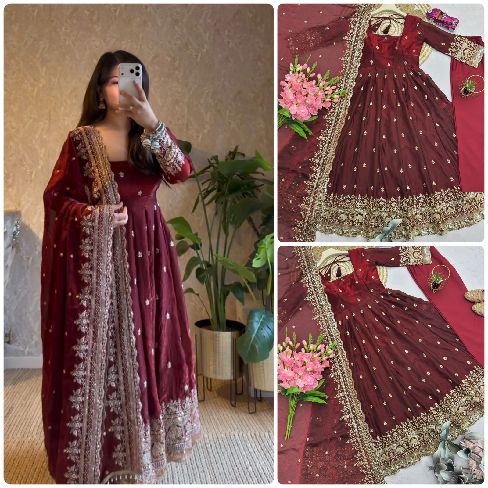 Designer Party Wear Fandy Silk Gown Set
