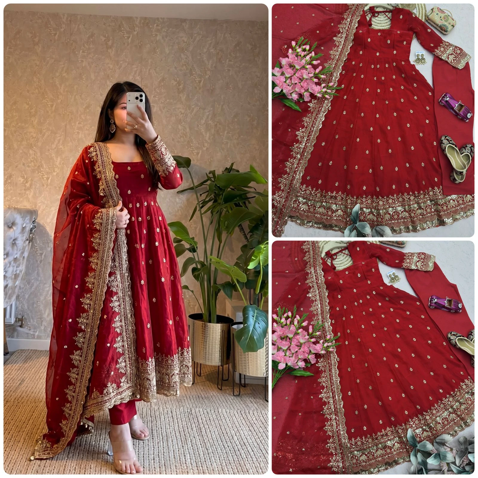 Designer Party Wear Fandy Silk Gown Set
