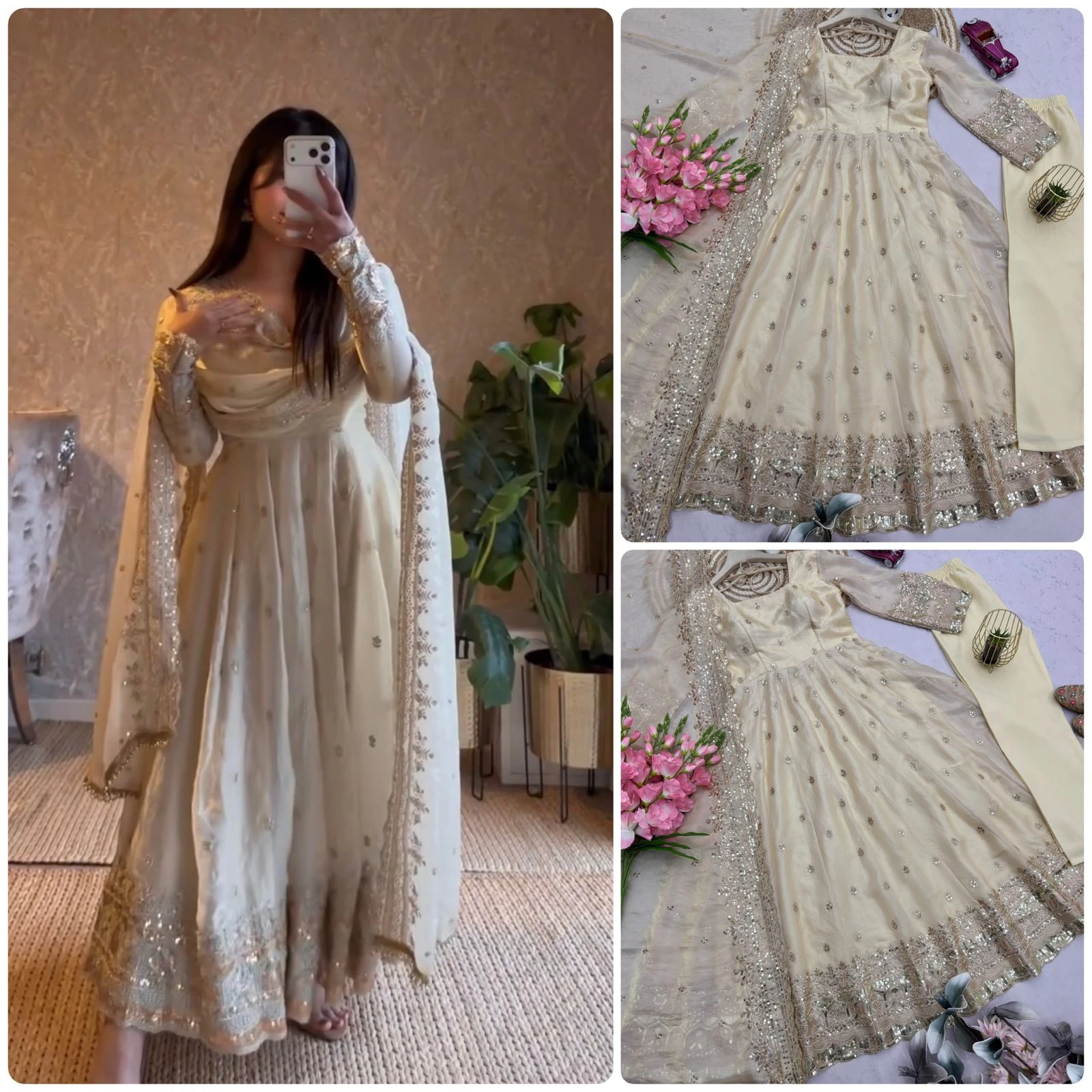 Designer Party Wear Fandy Silk Gown Set