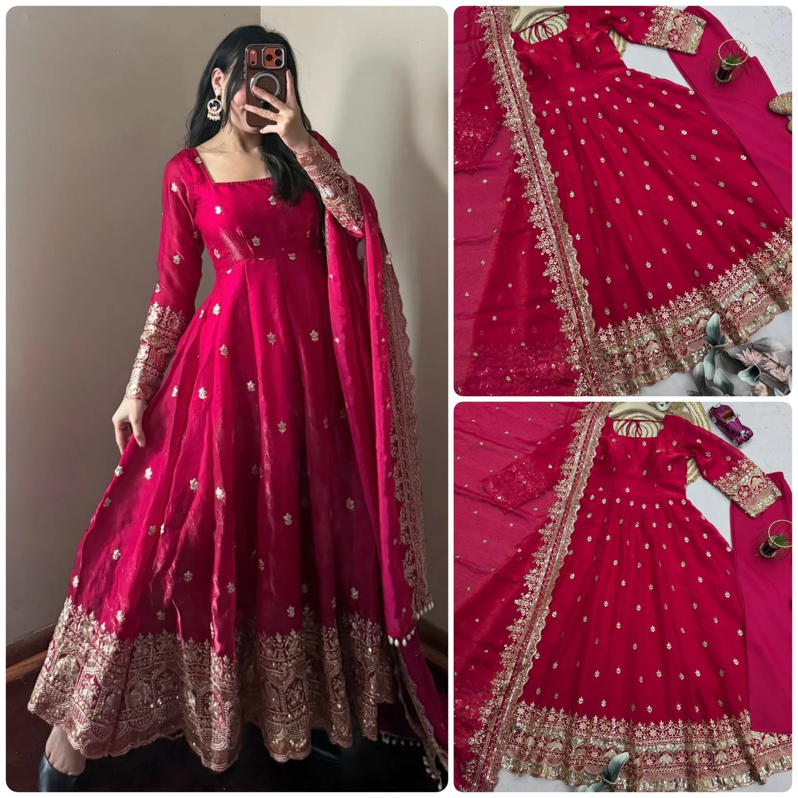 Designer Party Wear Fandy Silk Gown Set