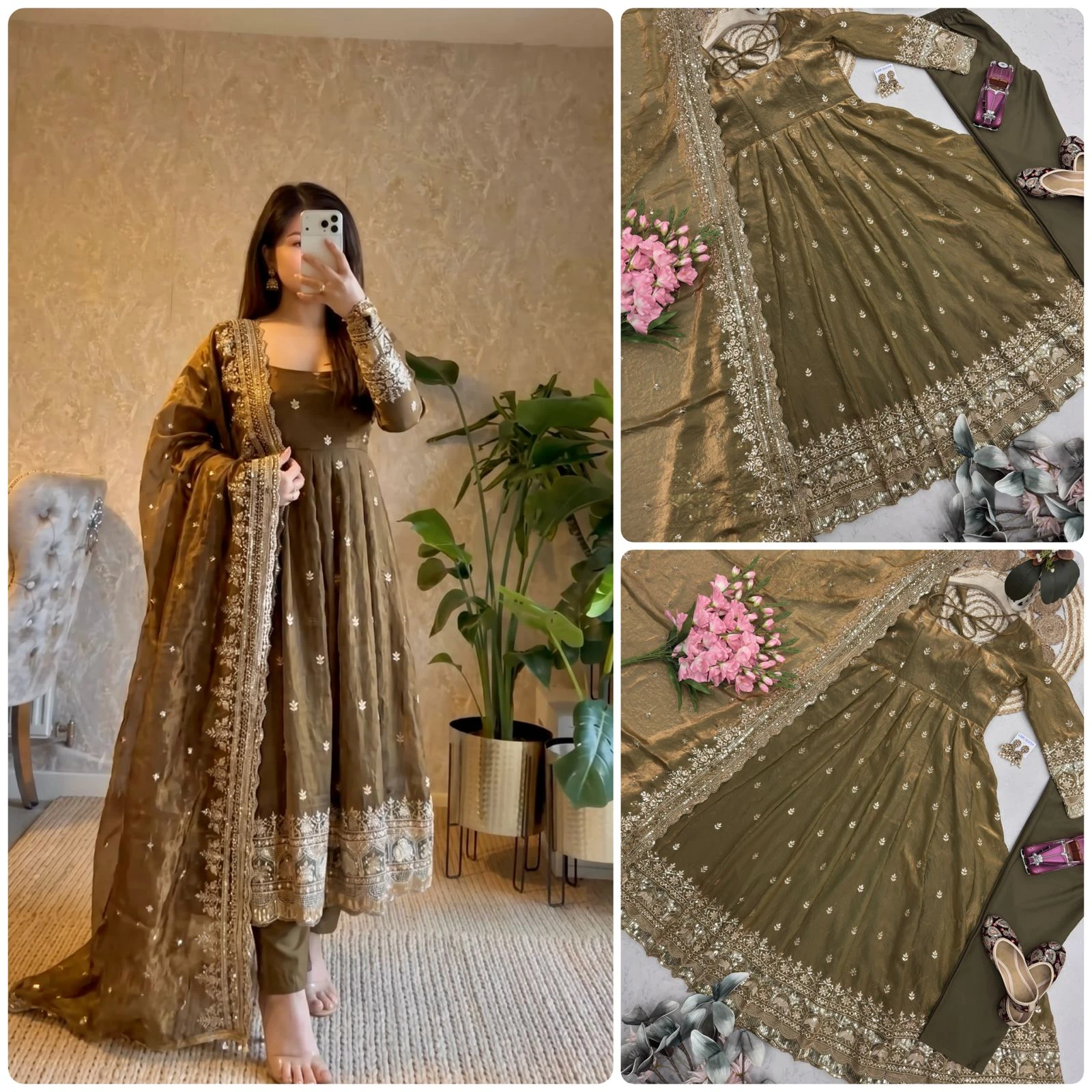 Designer Party Wear Fandy Silk Gown Set