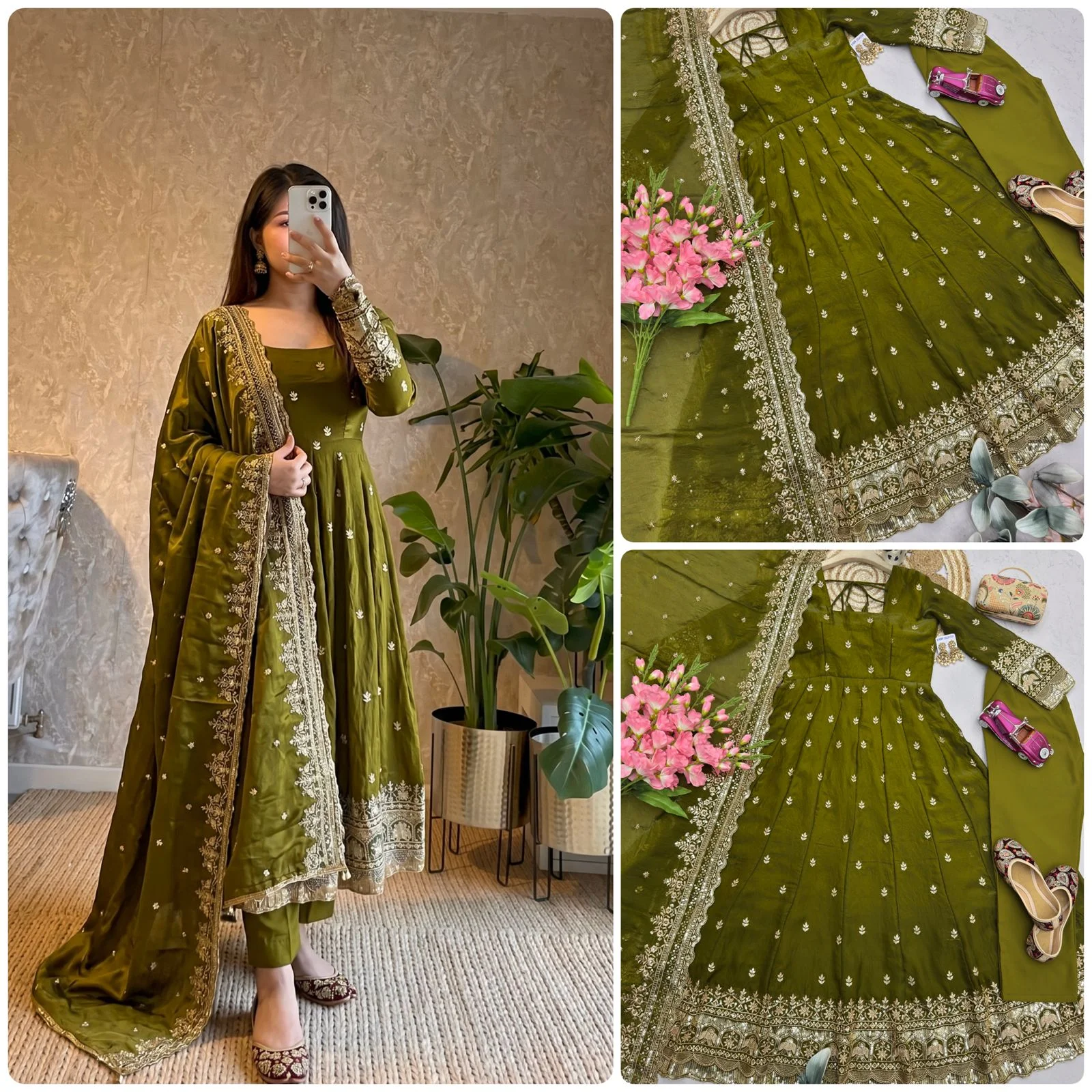 Designer Party Wear Fandy Silk Gown Set