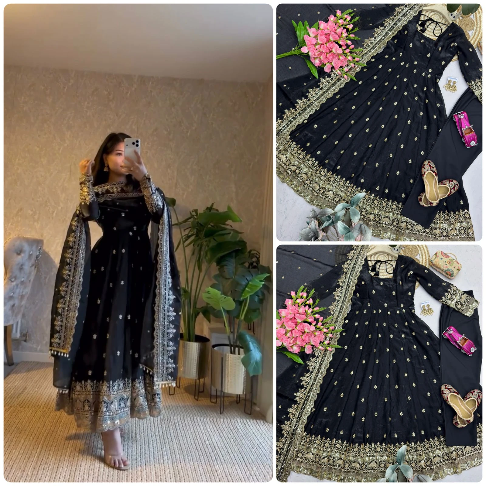 Designer Party Wear Fandy Silk Gown Set