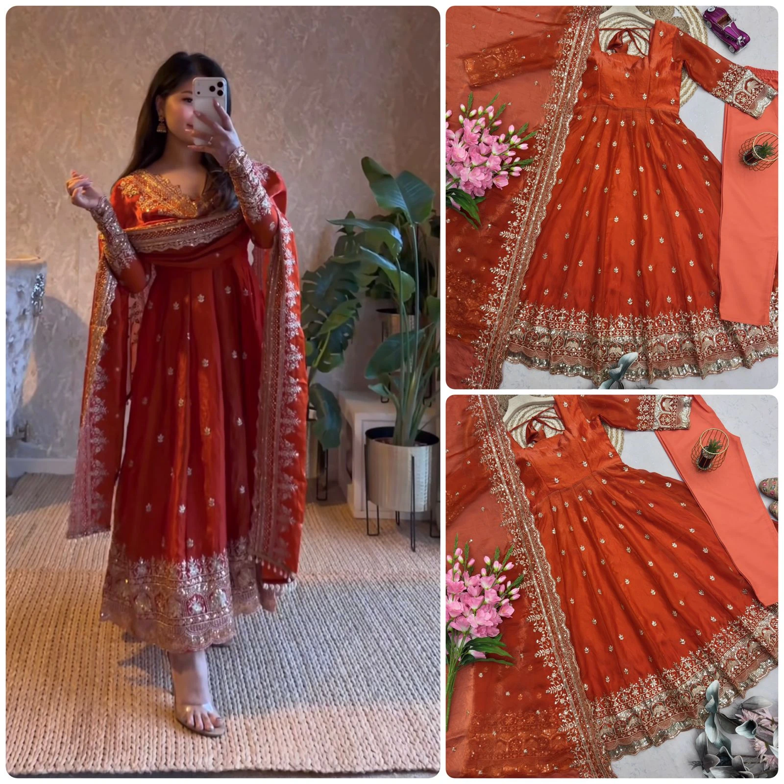 Designer Party Wear Fandy Silk Gown Set