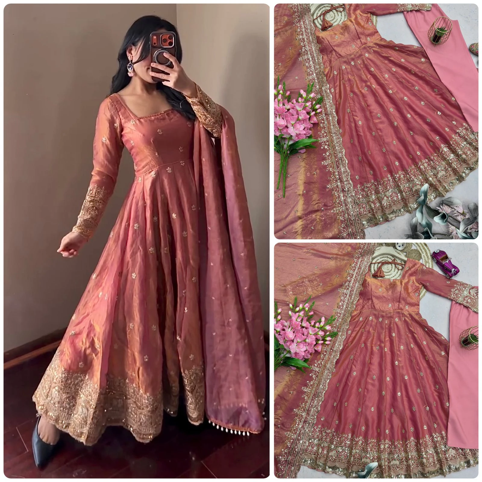 Designer Party Wear Fandy Silk Gown Set