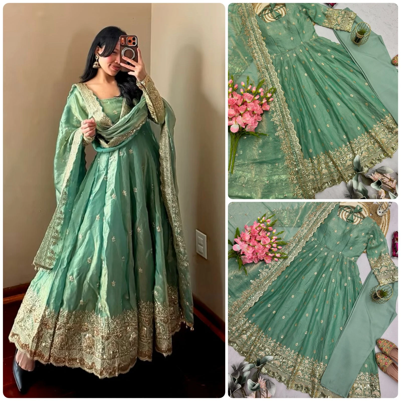 Designer Party Wear Fandy Silk Gown Set