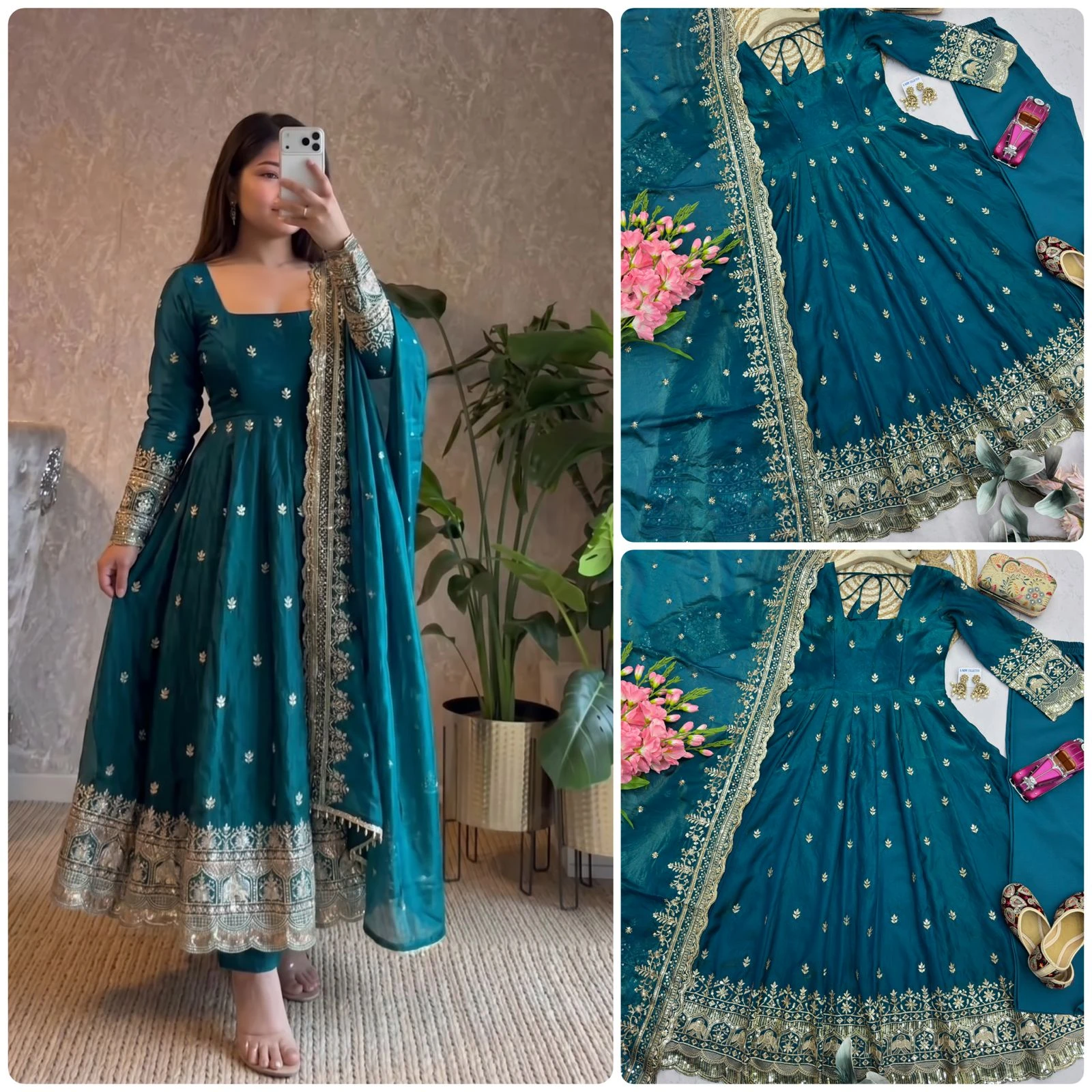 Designer Party Wear Fandy Silk Gown Set