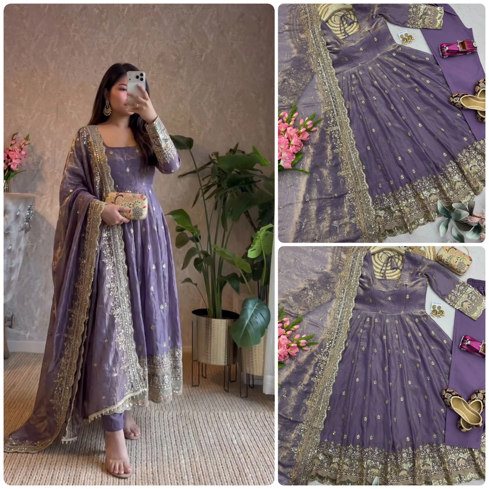 Designer Party Wear Fandy Silk Gown Set