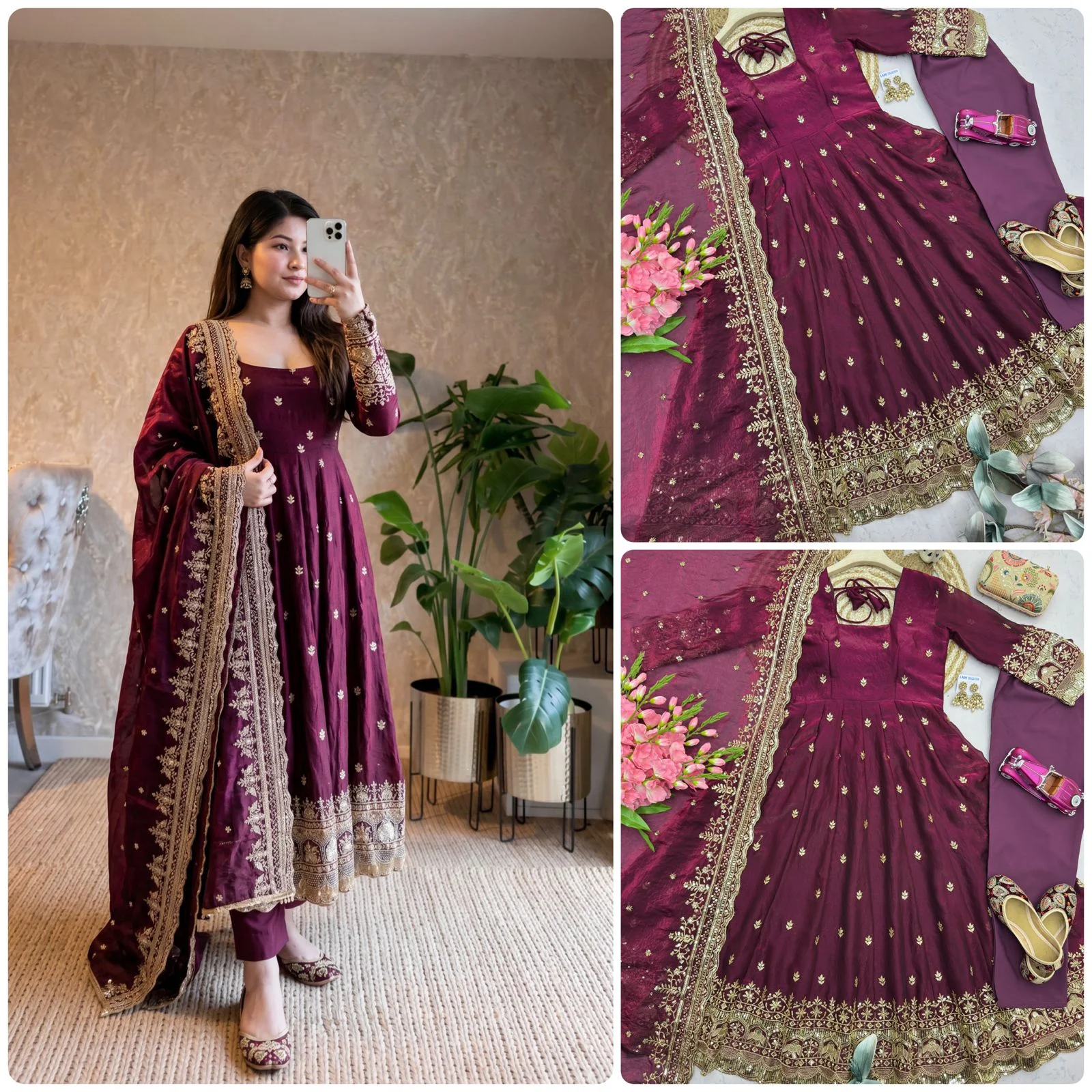 Designer Party Wear Fandy Silk Gown Set