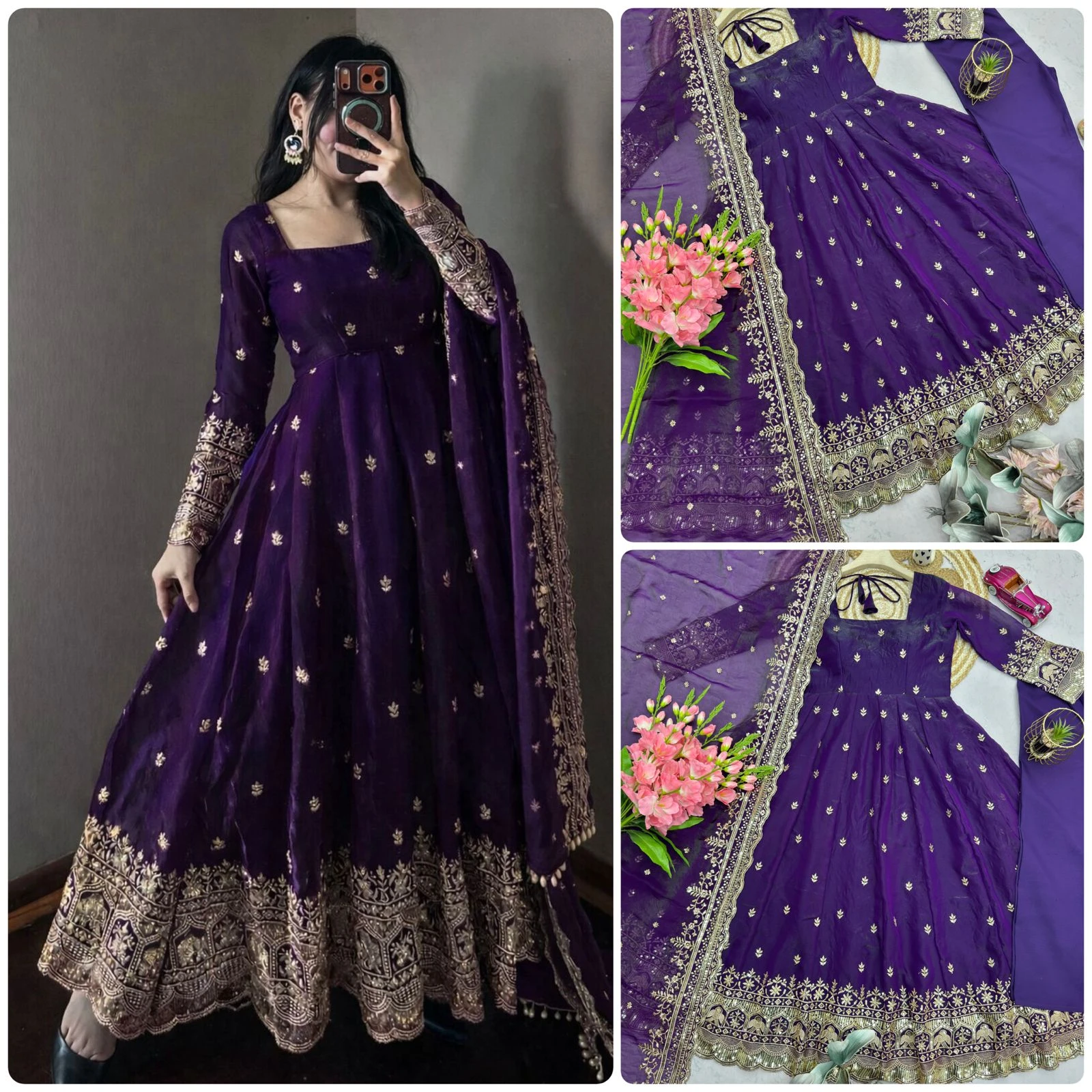Designer Party Wear Fandy Silk Gown Set