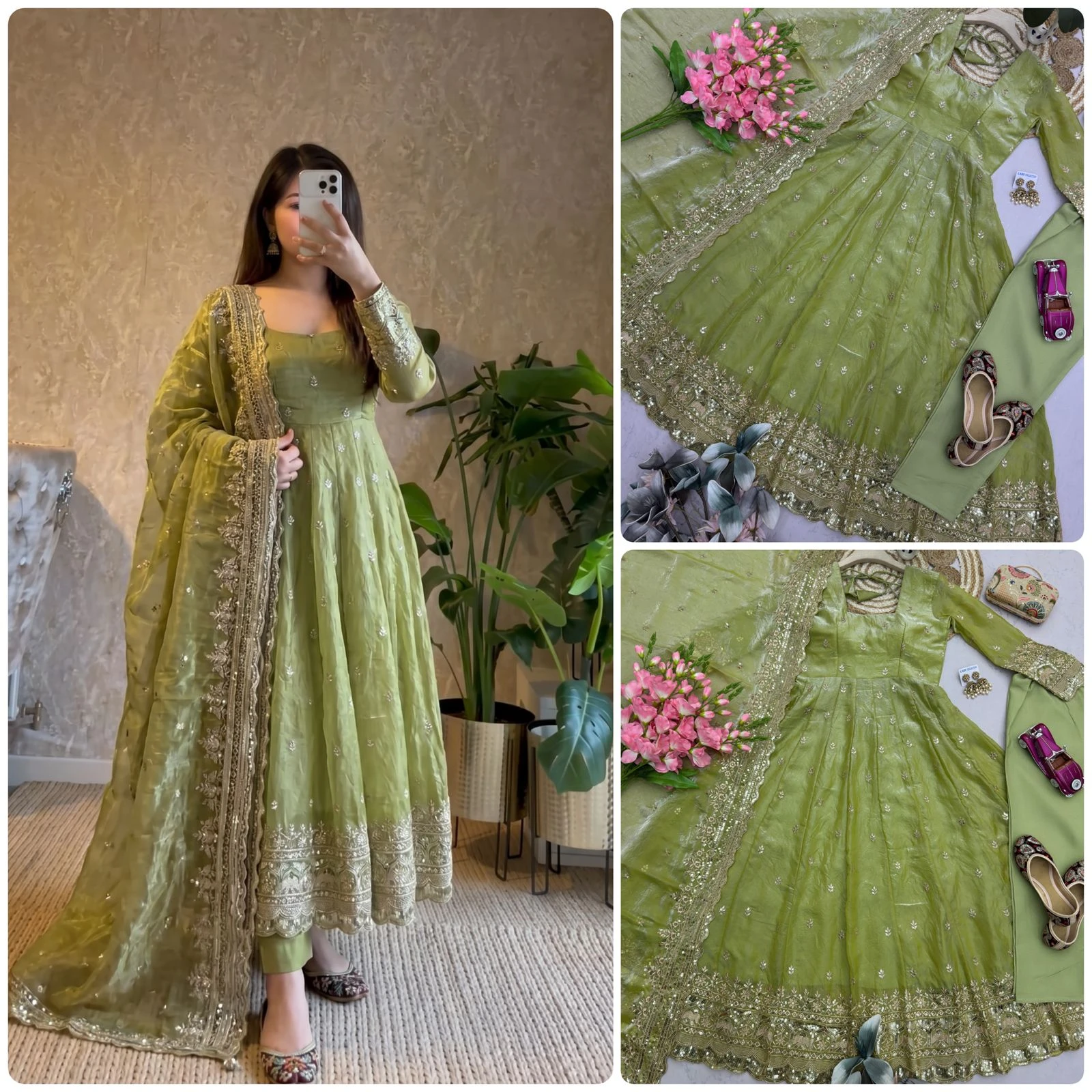 Designer Party Wear Fandy Silk Gown Set