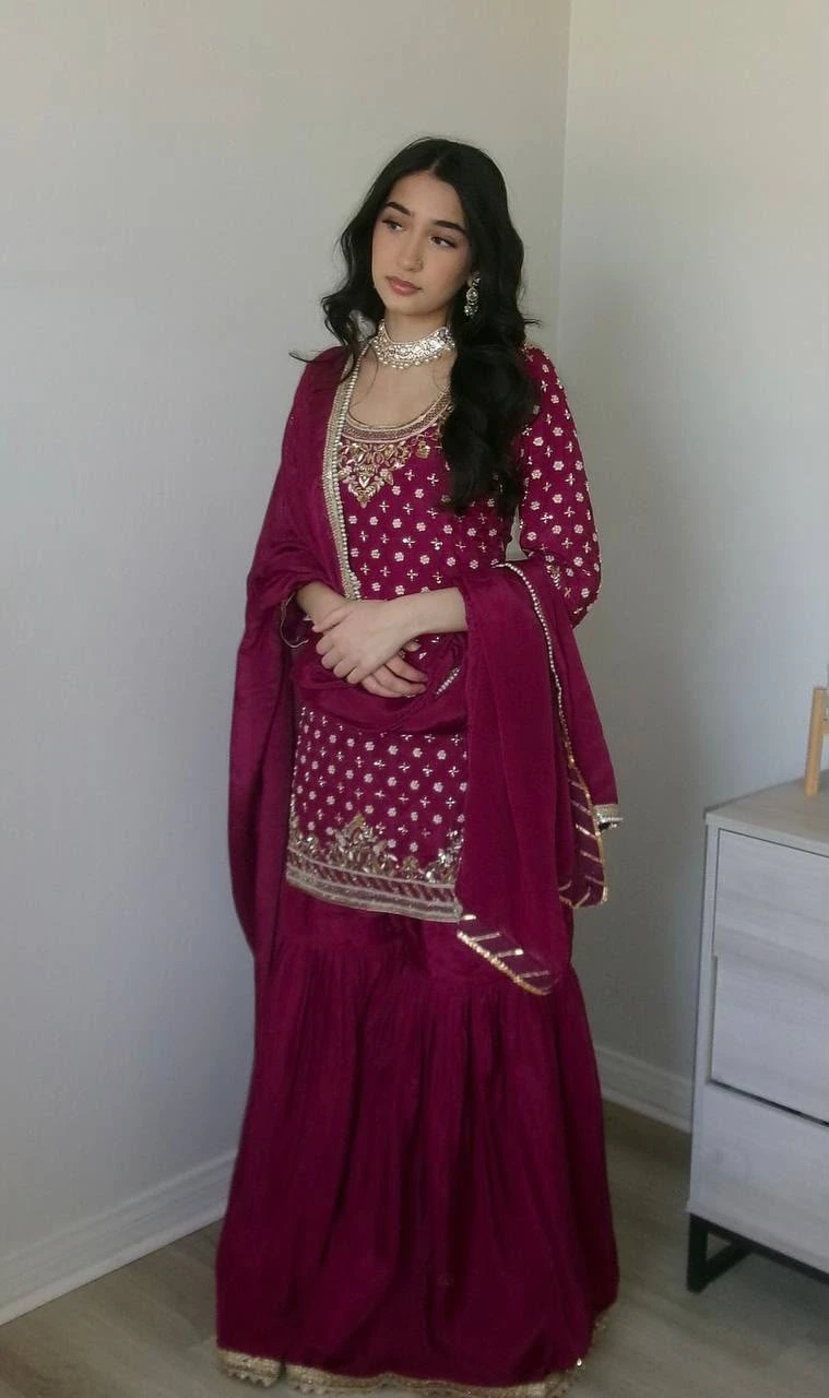 Designer Party Wear Sharara Suit & Dupatta Set