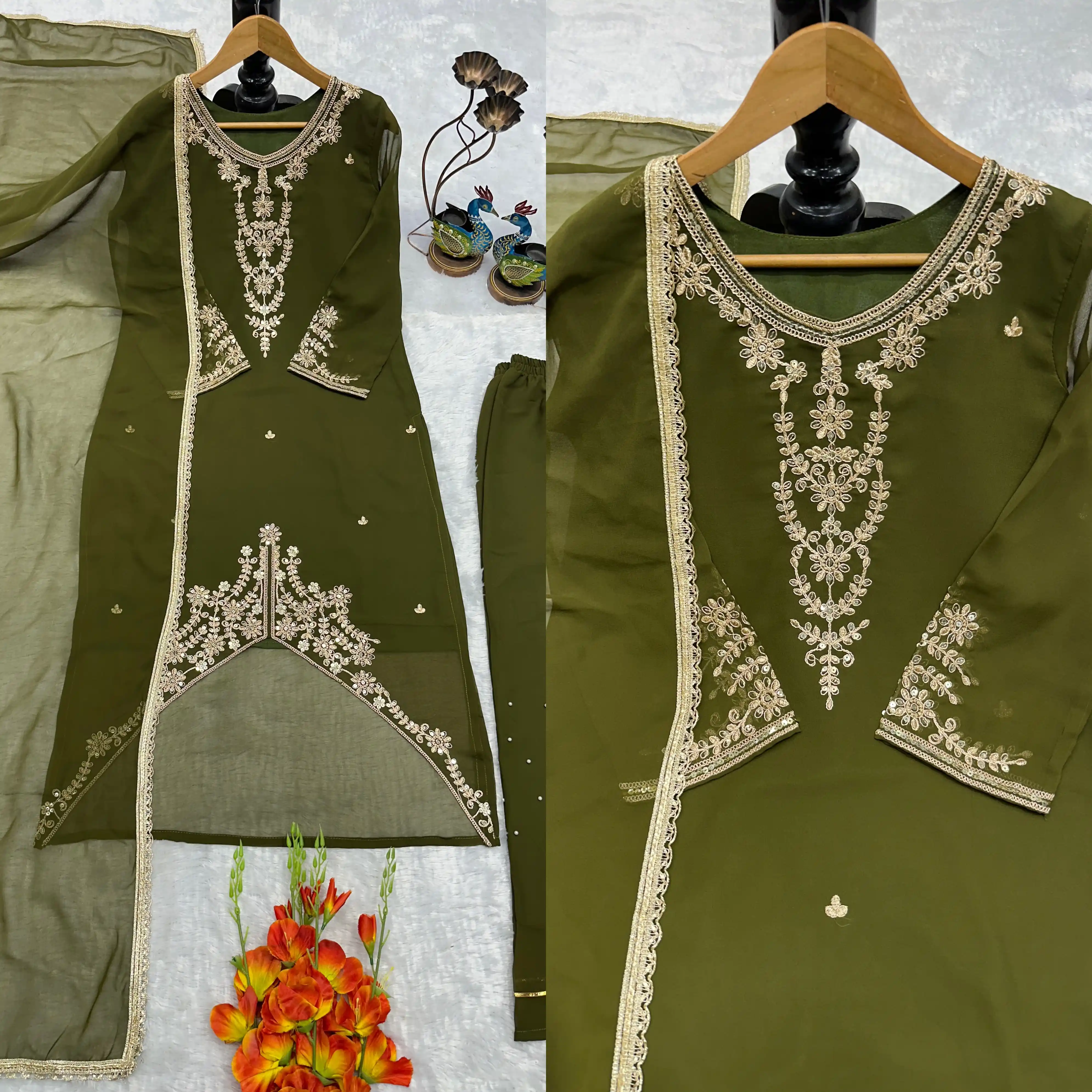 Designer Party Wear Top Palazzo & Dupatta Set