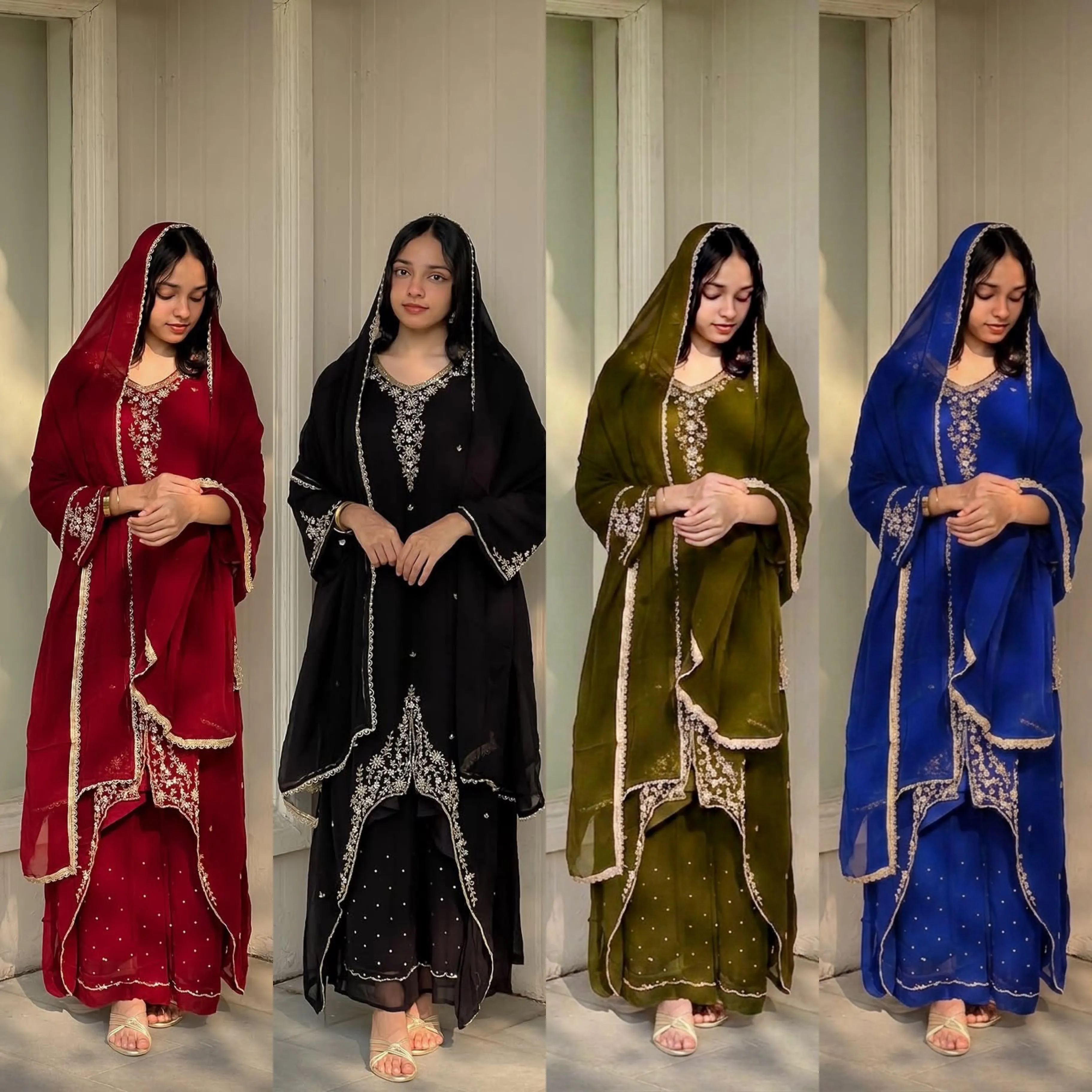 Designer Party Wear Top Palazzo & Dupatta Set