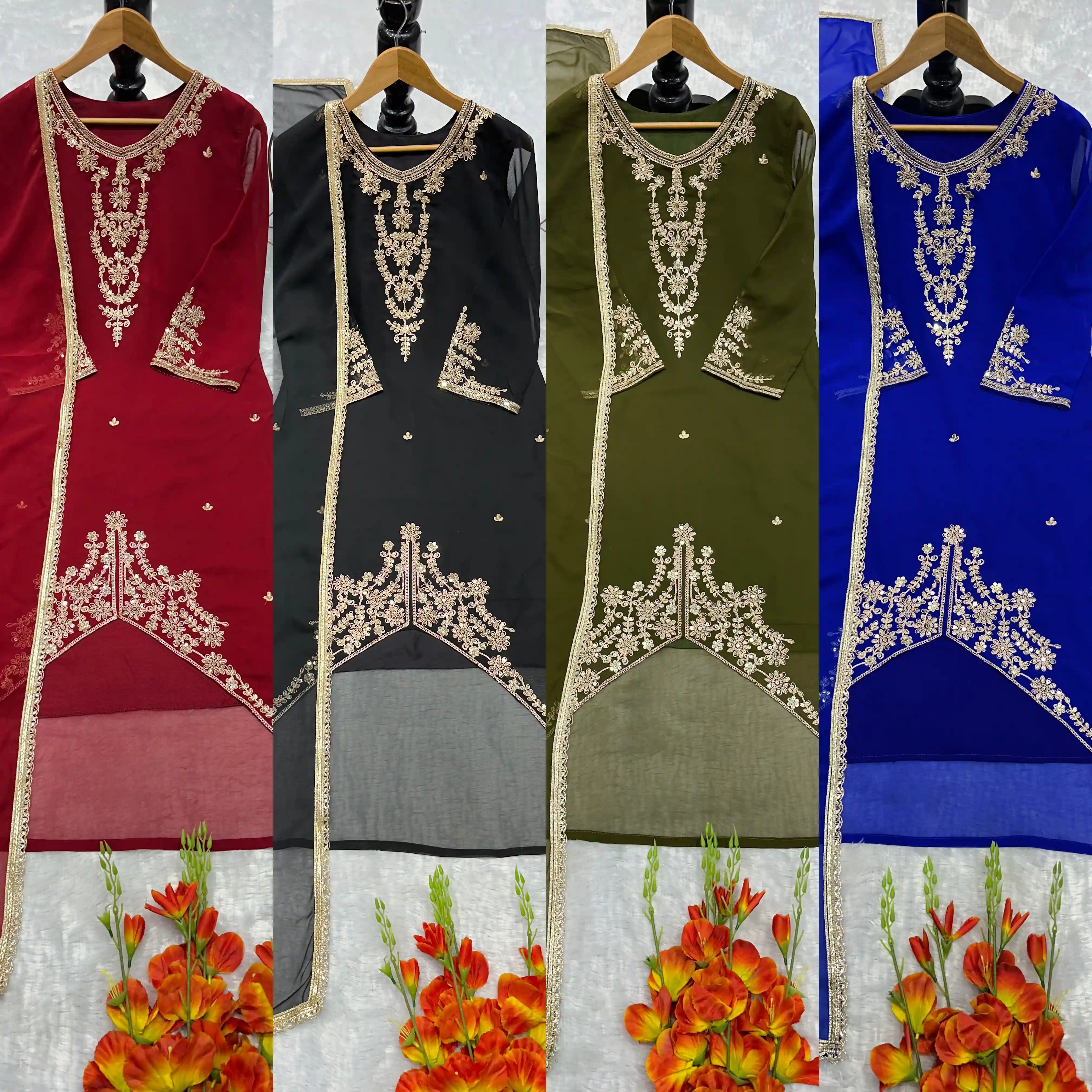 Designer Party Wear Top Palazzo & Dupatta Set