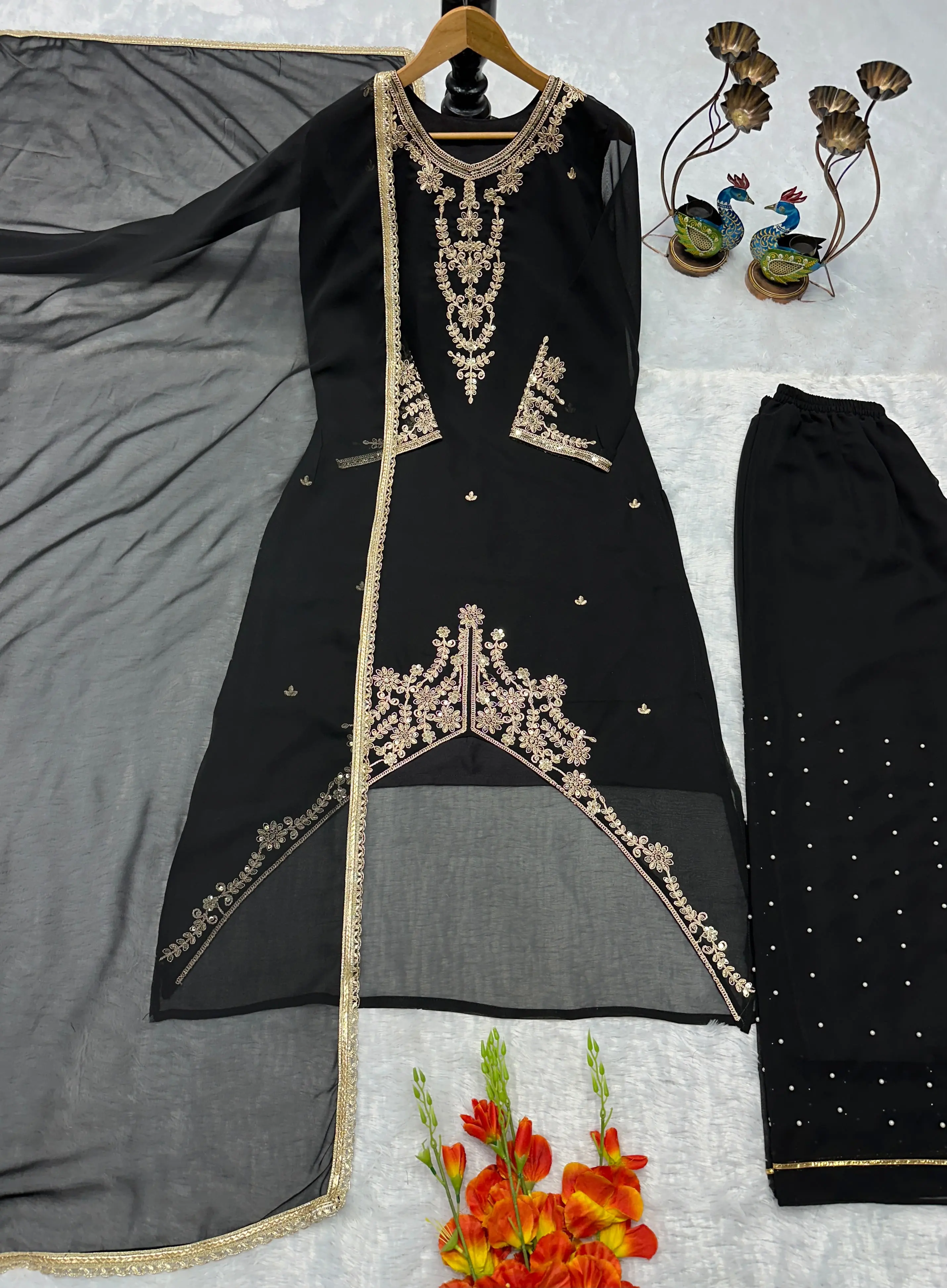 Designer Party Wear Top Palazzo & Dupatta Set